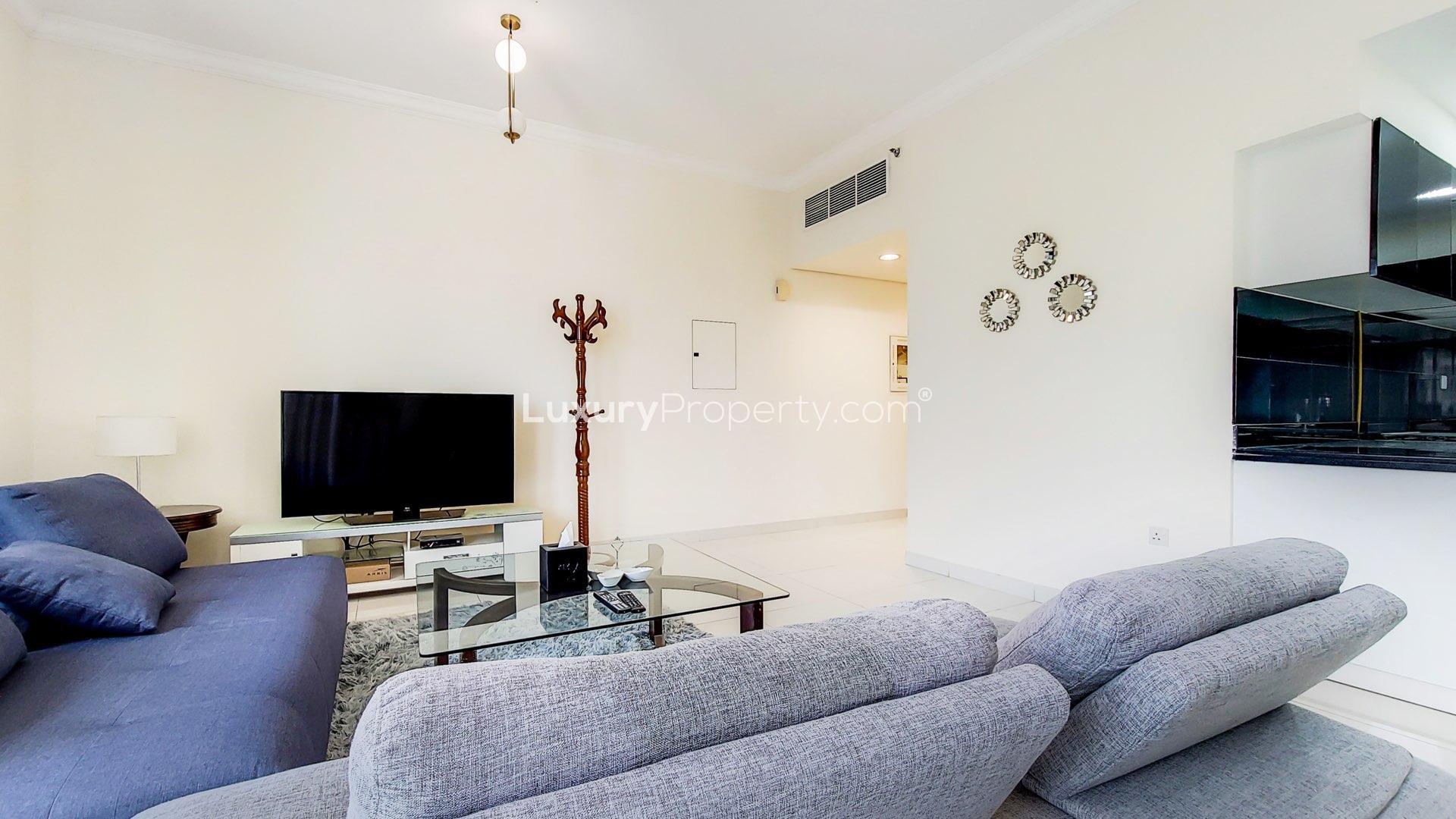 Modern living room in 2-bed apartment, Executive Bay, Business Bay, for rent
