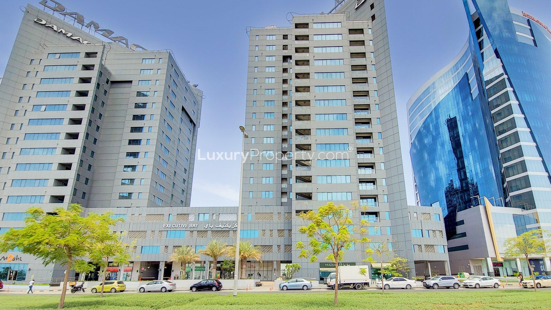 Modern living room in 2-bed apartment, Executive Bay, Business Bay for rent