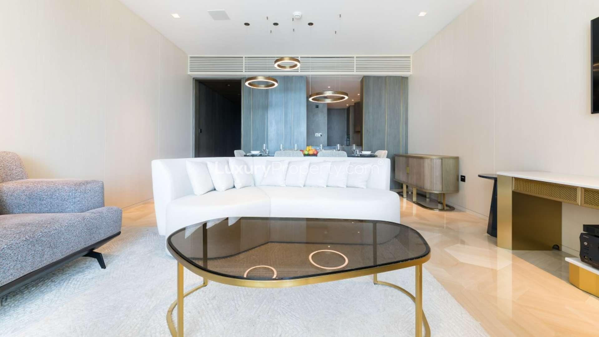 Luxurious furnished apartment living room with dining area, Palm Jumeirah, FIVE Palm Jumeirah
