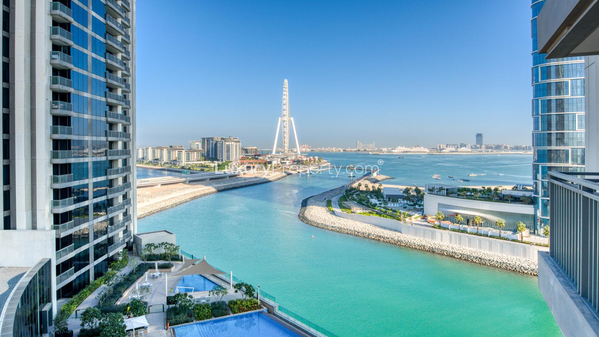 Furnished living room with sea view in 2-bedroom apartment, Dubai Marina, 5242 community