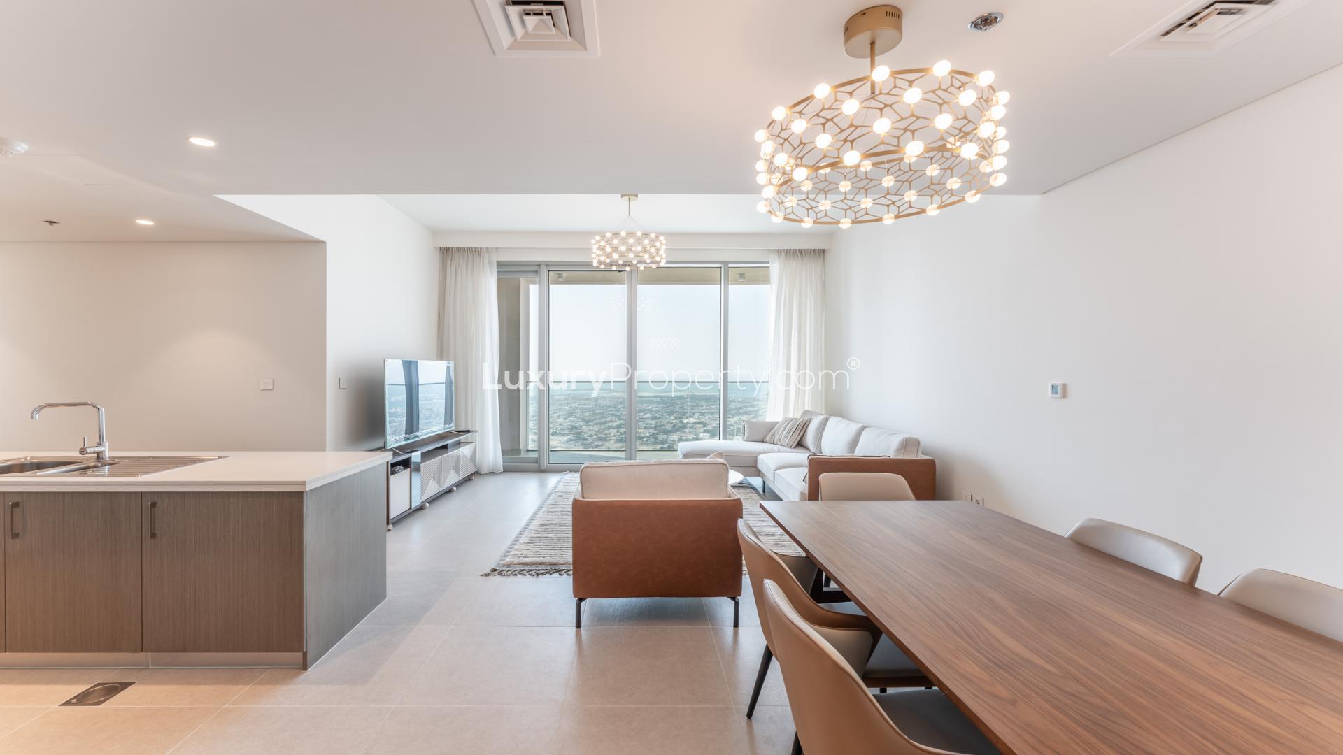 Balcony view from 2-bedroom apartment in Forte, Downtown Dubai, overlooking cityscape and highway