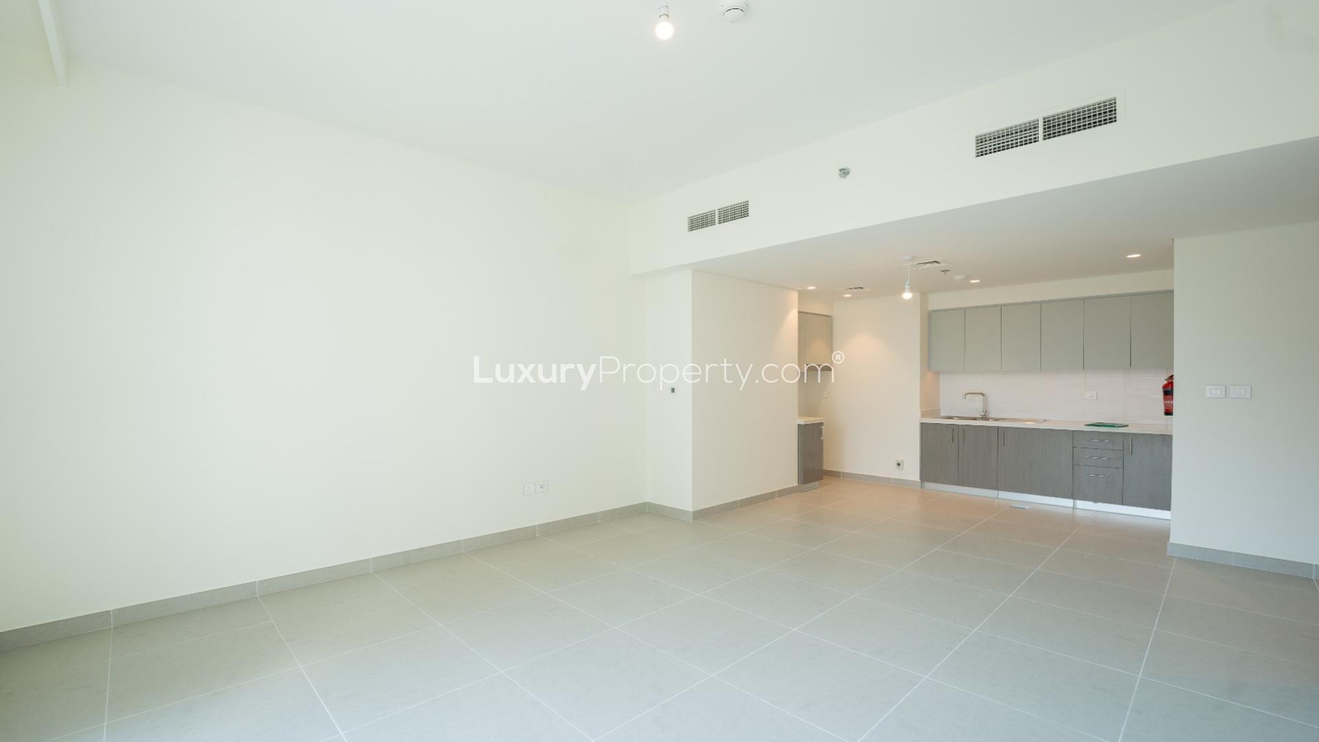 Empty modern bedroom in 2-bed apartment, Forte, Downtown Dubai for rent