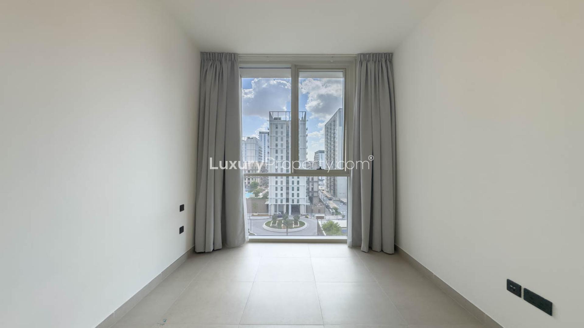 Modern living room with glass partition in Dubai Hills Estate, Collective 2.0 apartment
