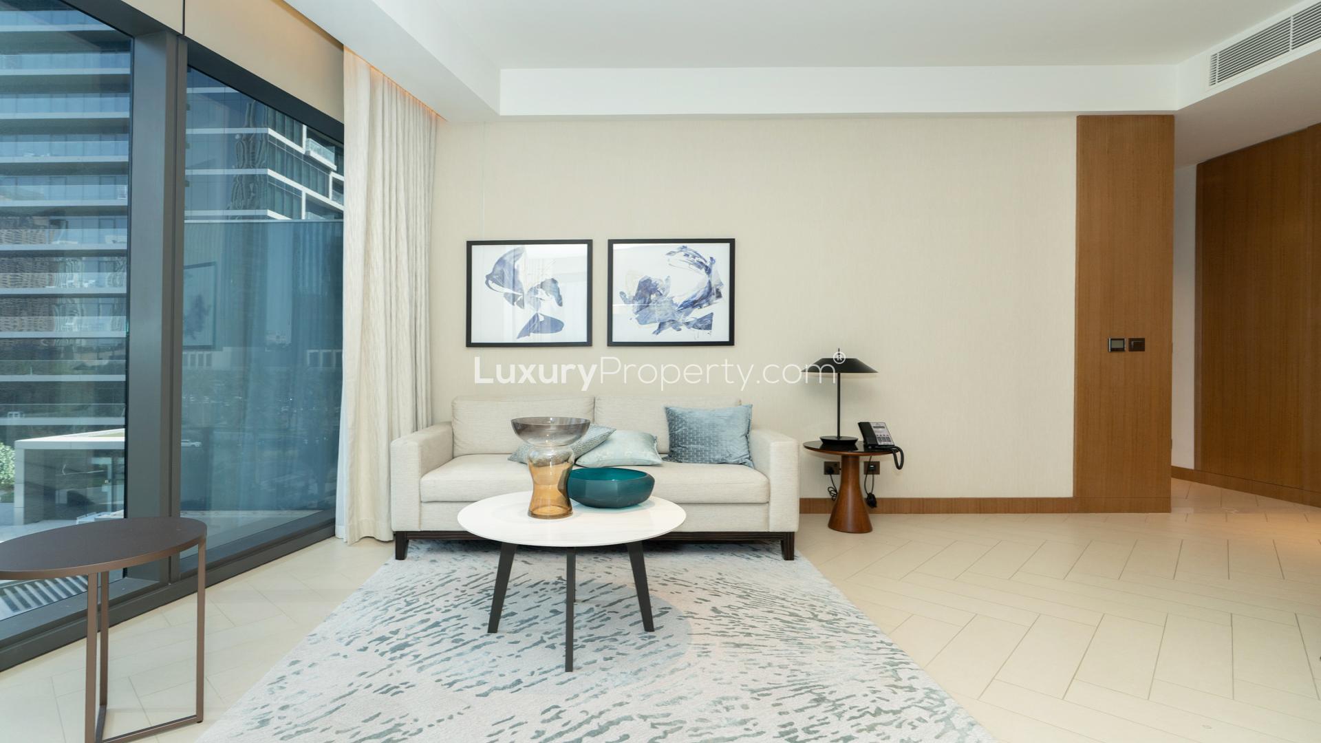 Furnished apartment living room with city view in The Address Residences Dubai Opera