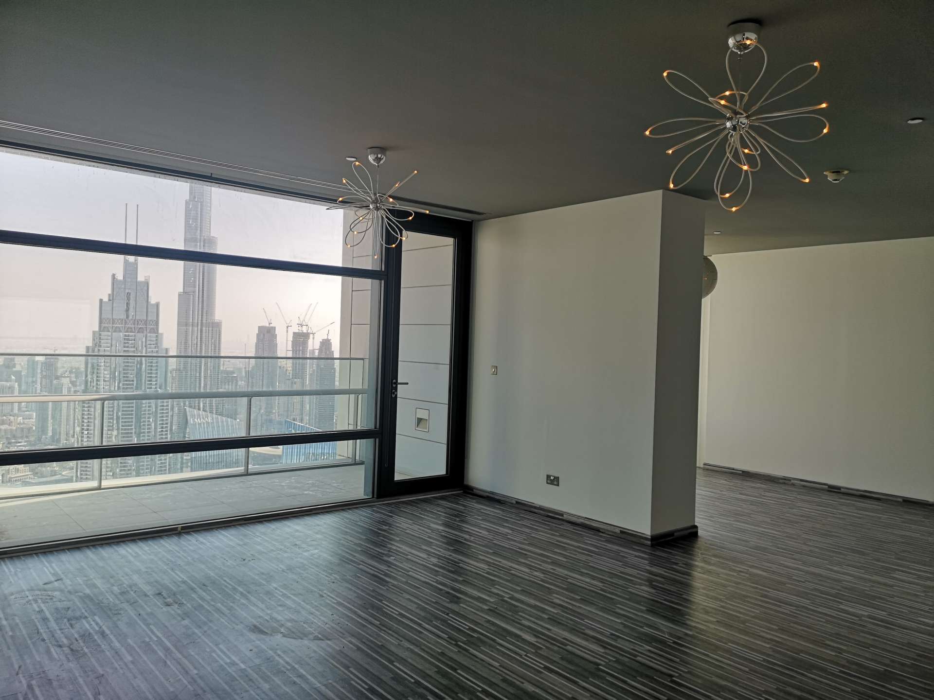 High-floor two-bedroom apartment interior with Burj Khalifa view in Index Tower, DIFC