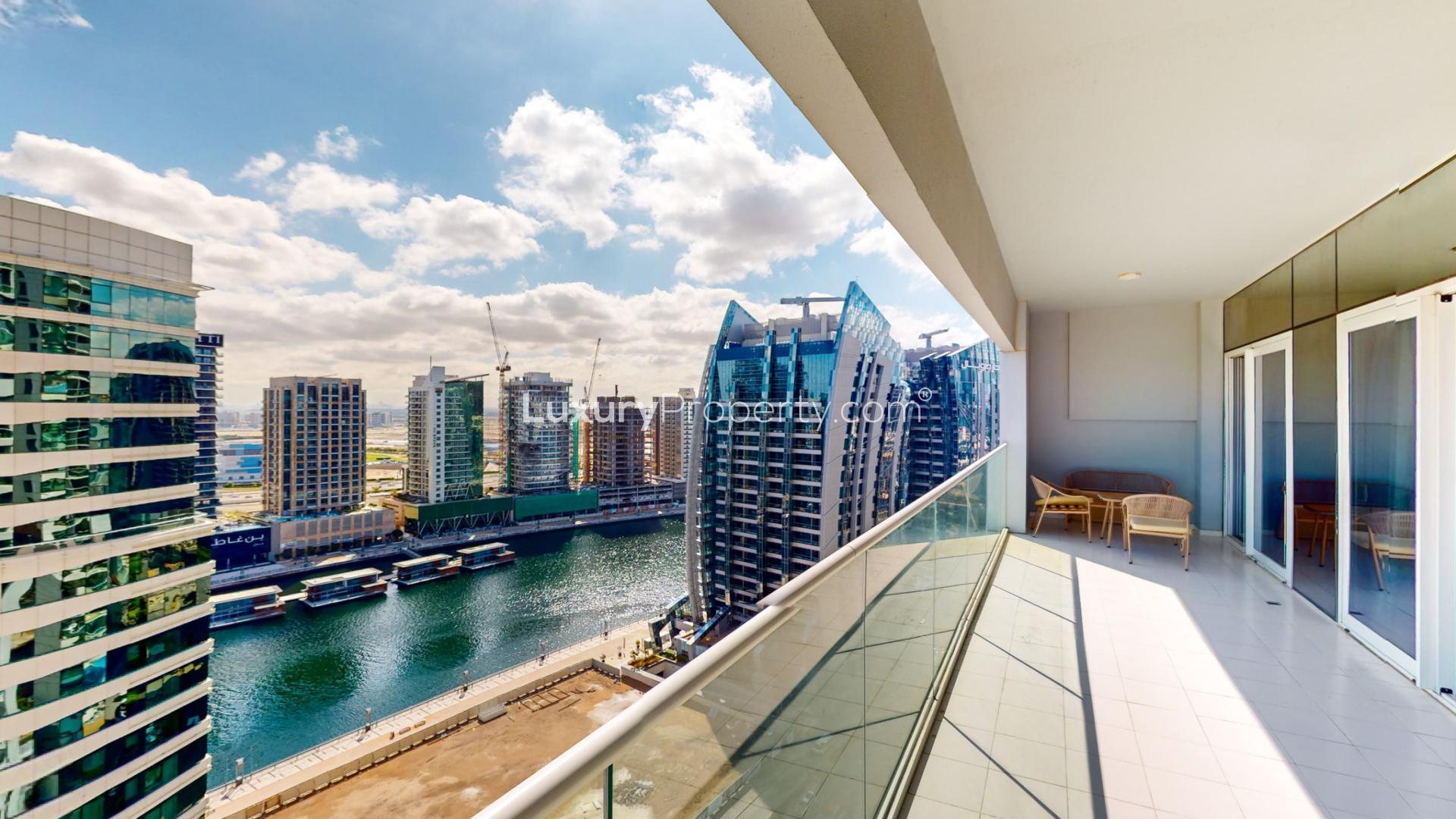 Spacious balcony with canal views from 2-bedroom apartment in Reva Residences, Business Bay
