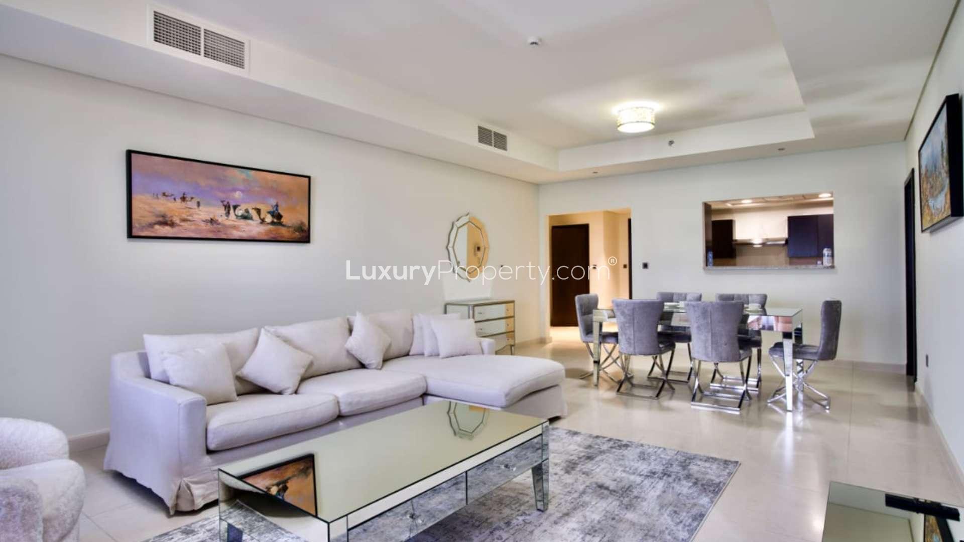 Luxurious lobby in Kingdom of Sheba apartment, Palm Jumeirah, with elegant seating area