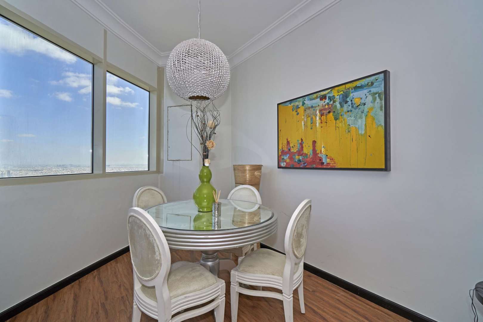 Stunning furnished living room in 2-bedroom Jumeirah Lakes Towers apartment for rent