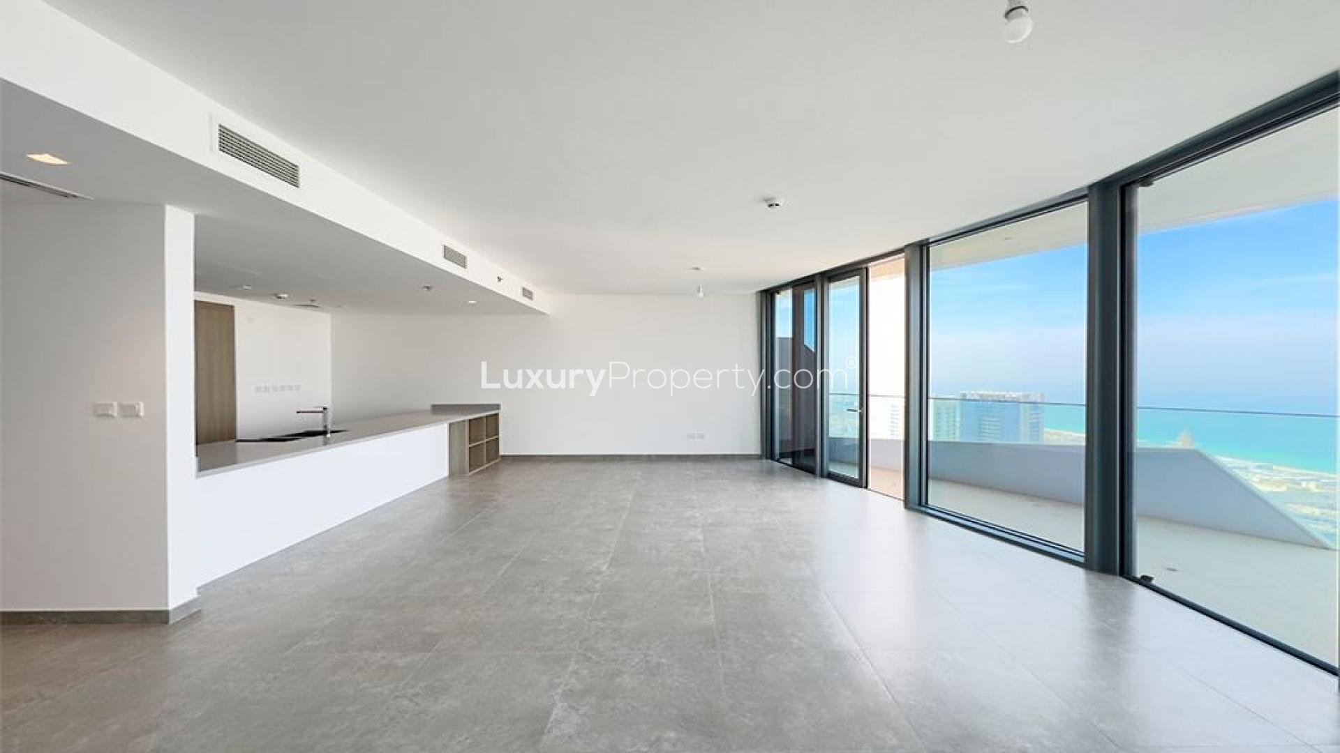 Balcony view from 2-bedroom apartment in Stella Maris, Dubai Marina, showcasing city skyline