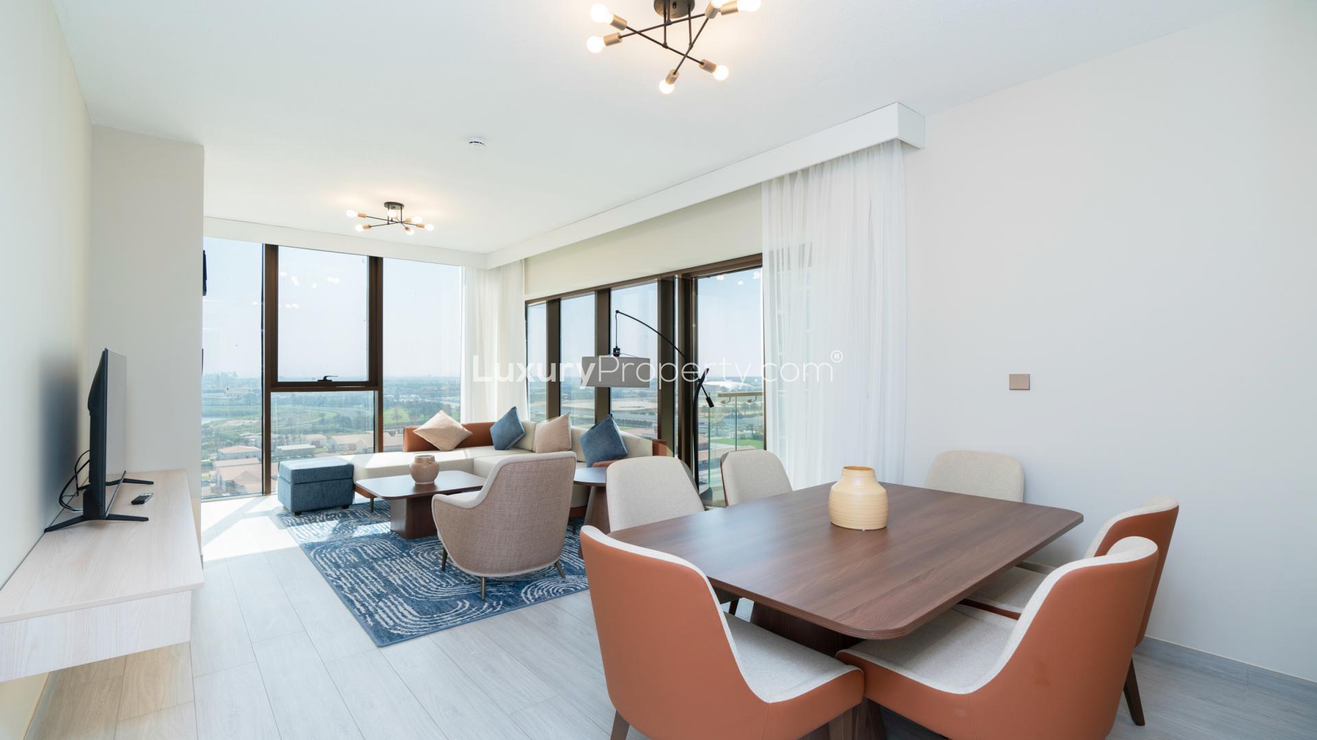 Rooftop chess area with canal view in Business Bay luxury apartment building