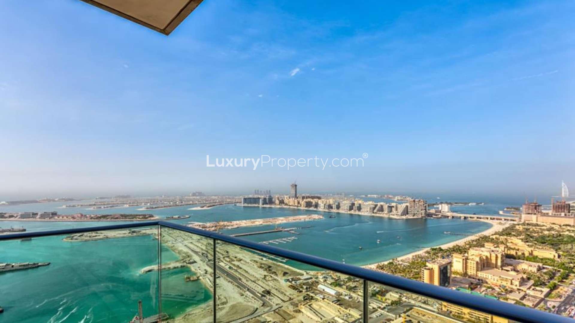 Luxurious living room with modern decor and marina view in Marina Heights apartment