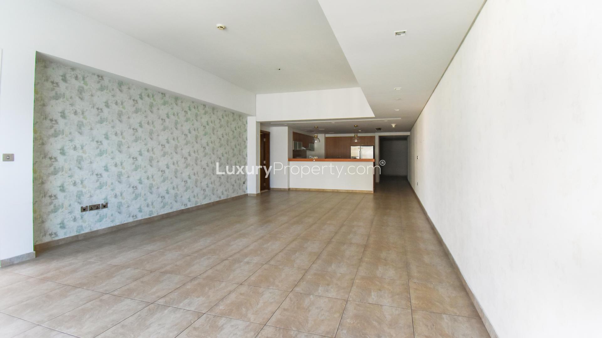 Spacious living area in two-bedroom Marina Residence apartment, Palm Jumeirah for rent