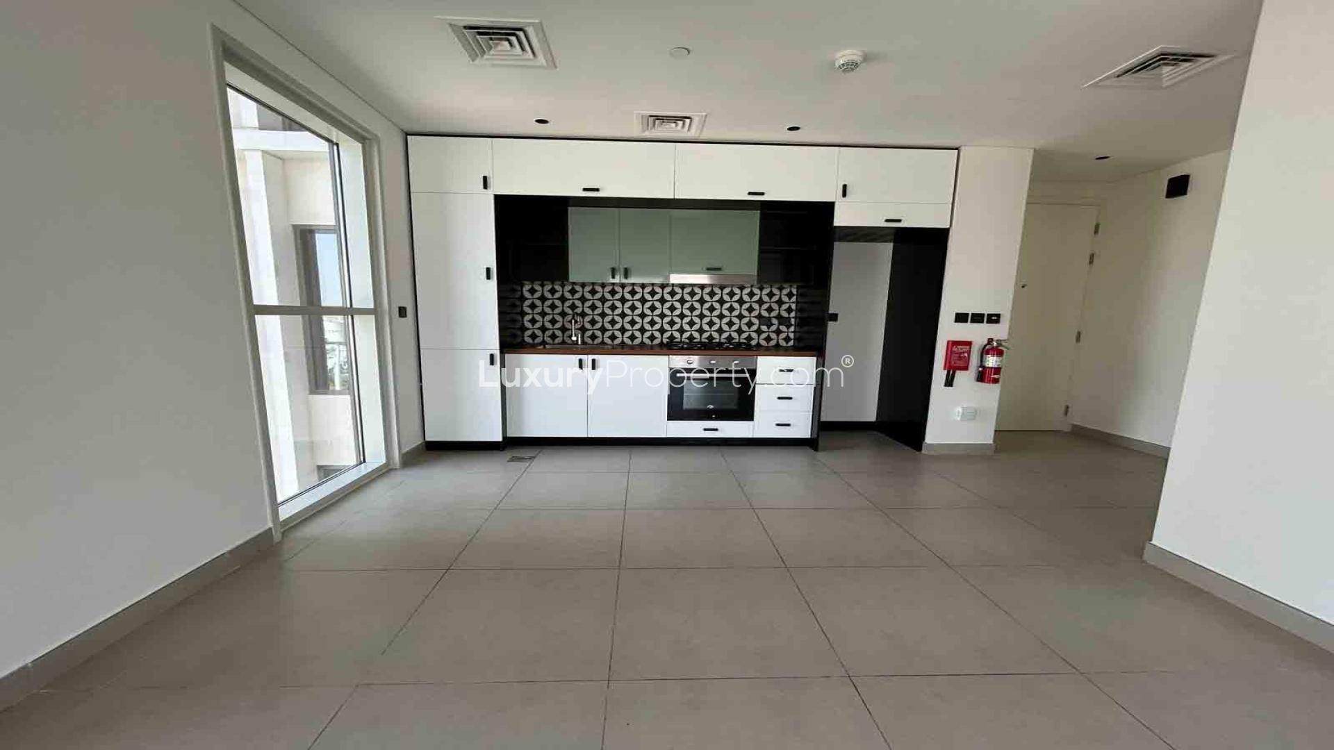 Modern kitchen and living area in 2-bed apartment, Collective Tower, Dubai Hills Estate