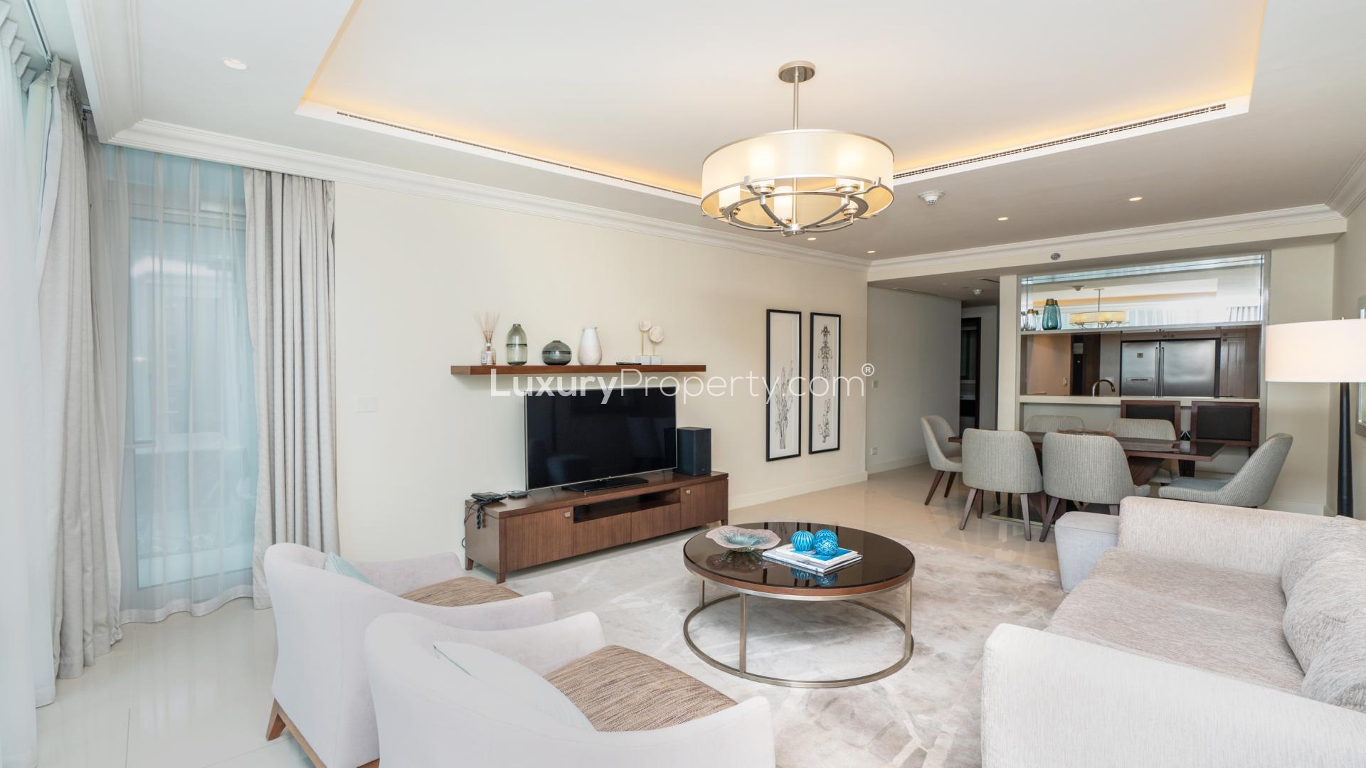 Luxurious living room in 2-bedroom apartment at The Address Residence Fountain Views, Downtown Dubai