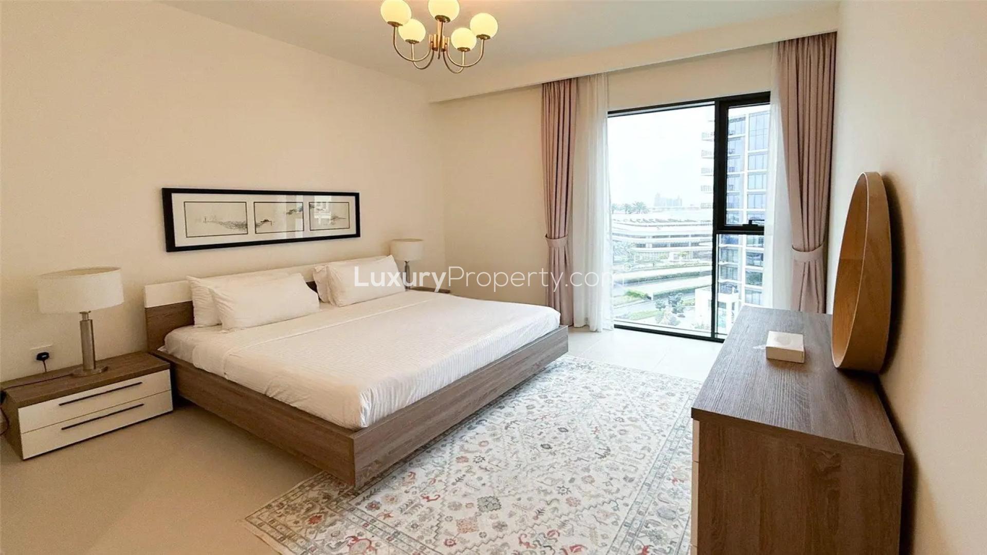 Modern open-plan living area in Dubai Creek Harbour apartment for rent, Island Park 2