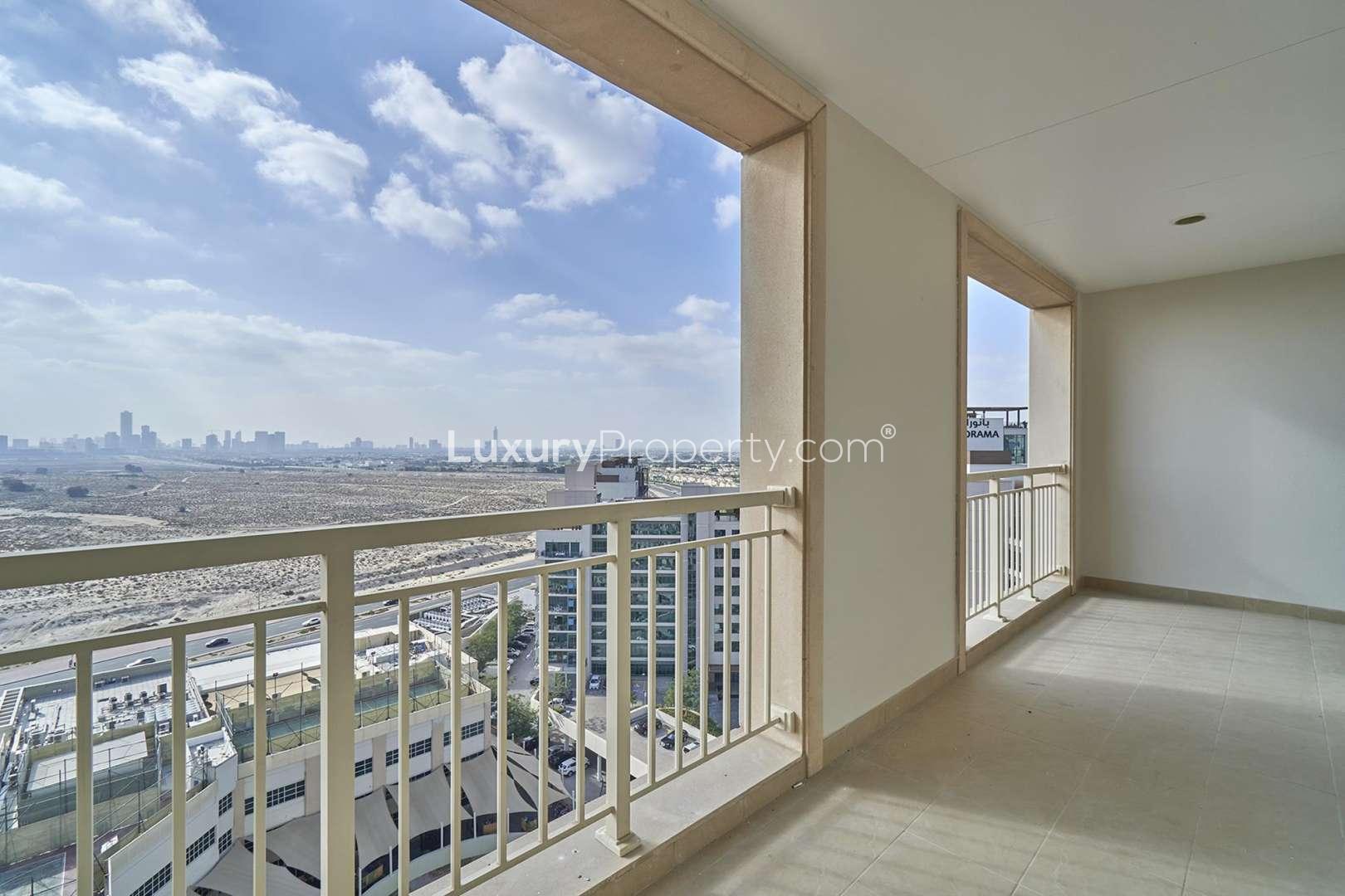 Bright living area in Mosela Tower apartment, The Greens, Dubai for rent