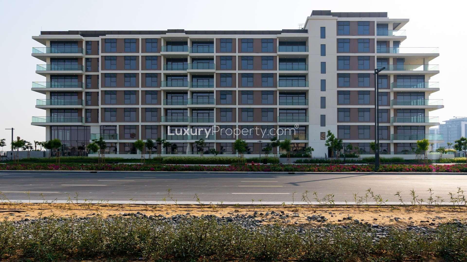 Modern apartment complex with pool in Mulberry Park Heights, Dubai Hills Estate