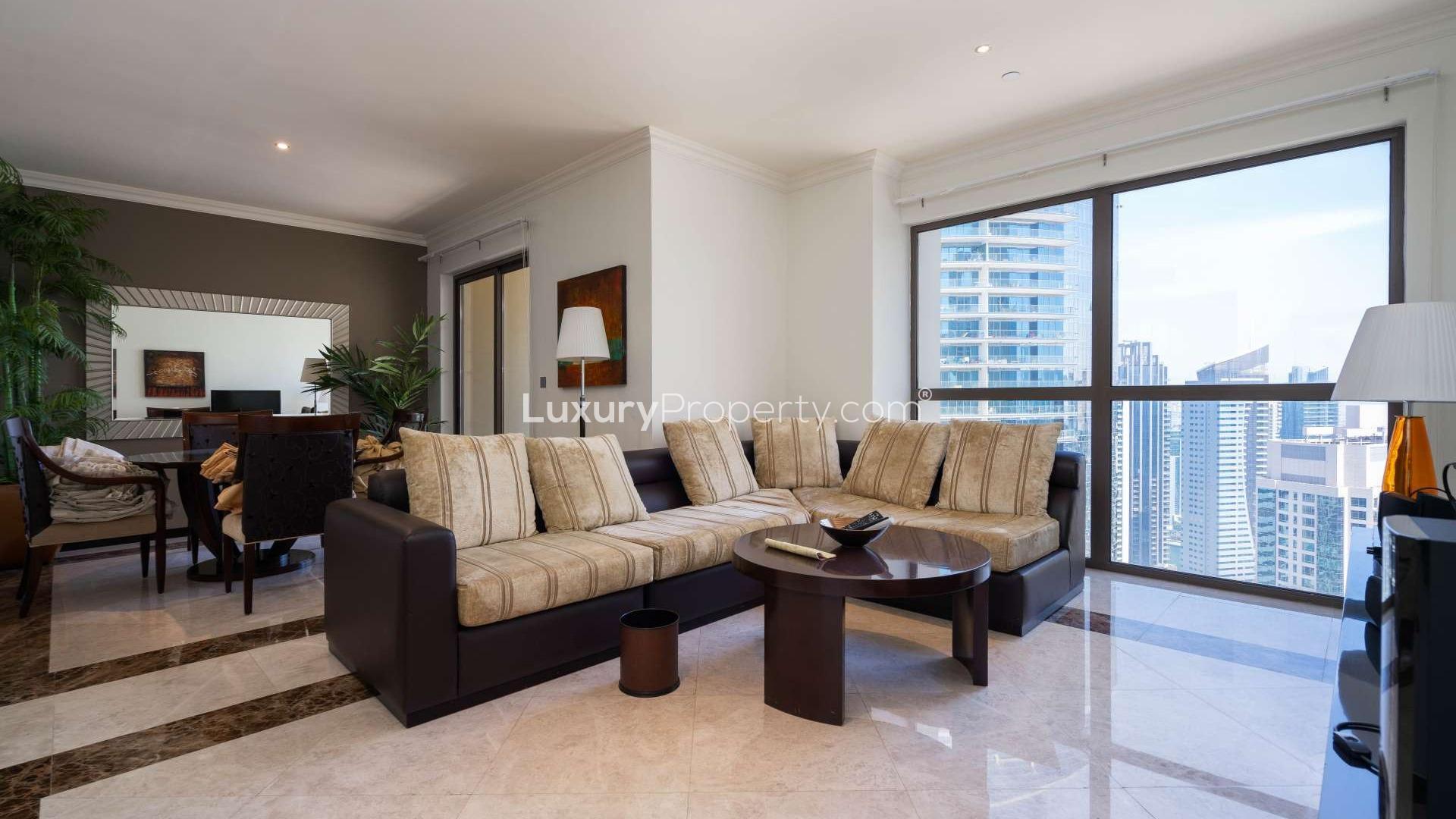 2-bedroom high-floor apartment living room in Murjan 4, JBR, with modern furnishings