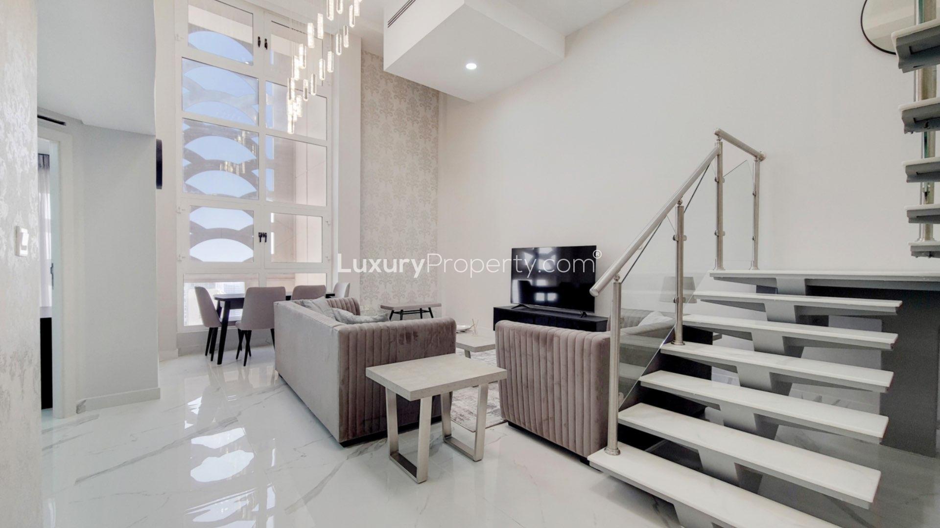 Modern living room in fully upgraded loft apartment, Jumeirah Beach Residence, Murjan