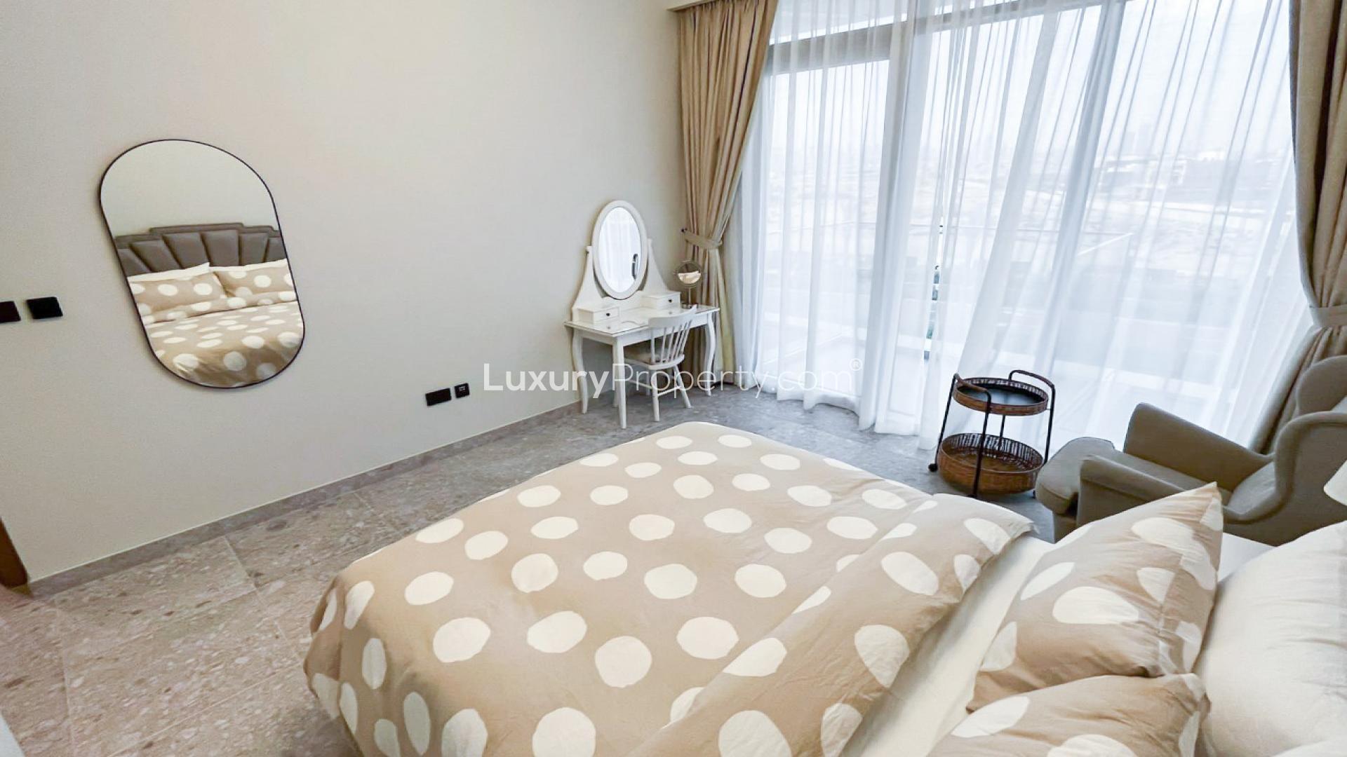 Spacious furnished living room in 2-bedroom apartment near Dubai Hills Mall, Dubai Hills Estate