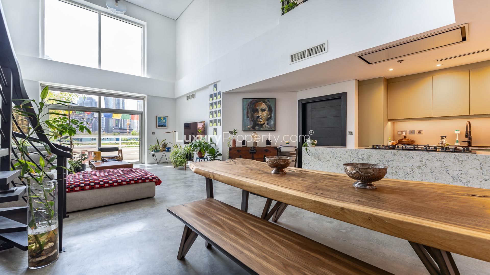 Lake view from upgraded 2-bedroom duplex apartment in Jumeirah Heights, Jumeirah Islands