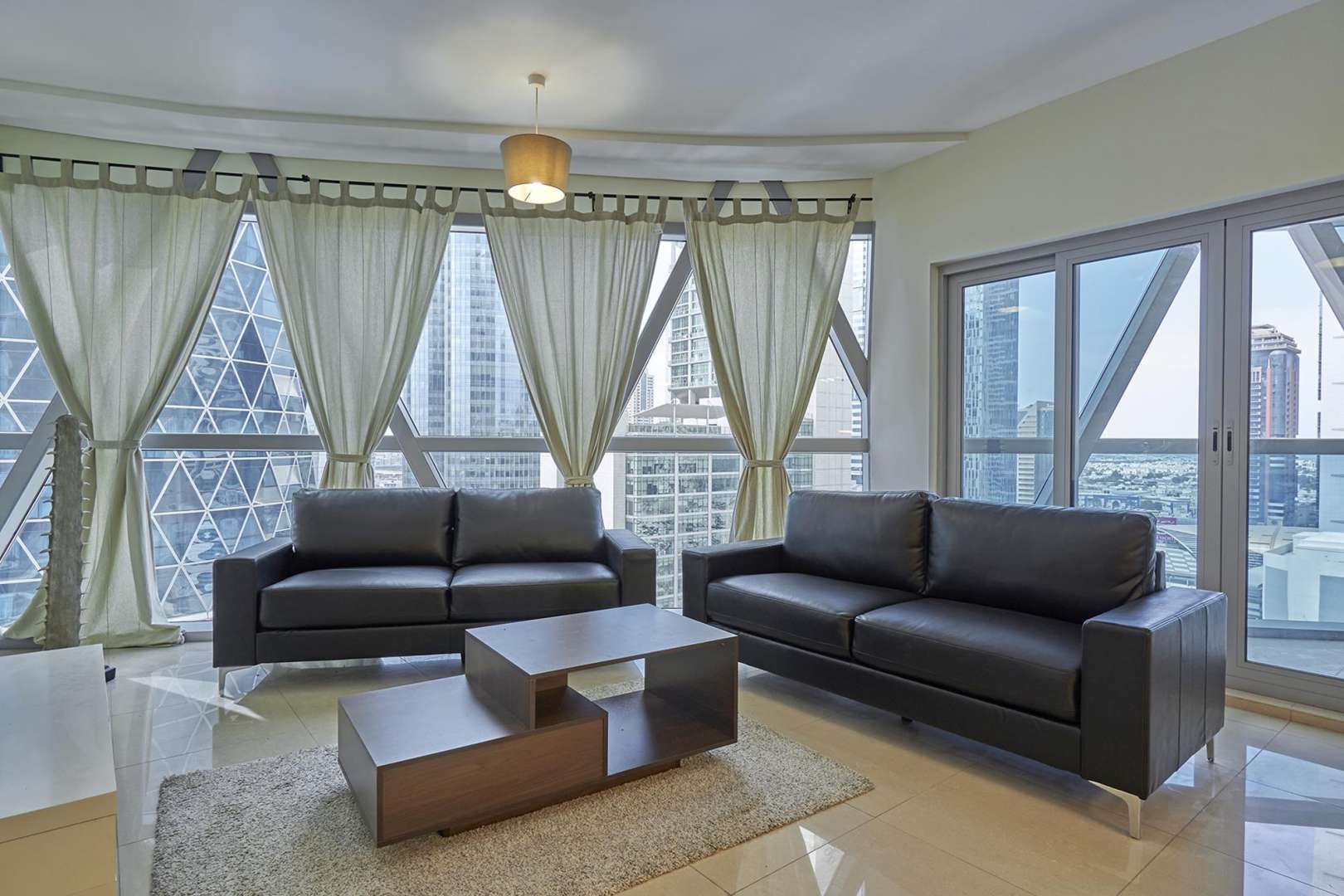 Living room in two-bedroom apartment, DIFC Park Towers, Dubai International Financial Center