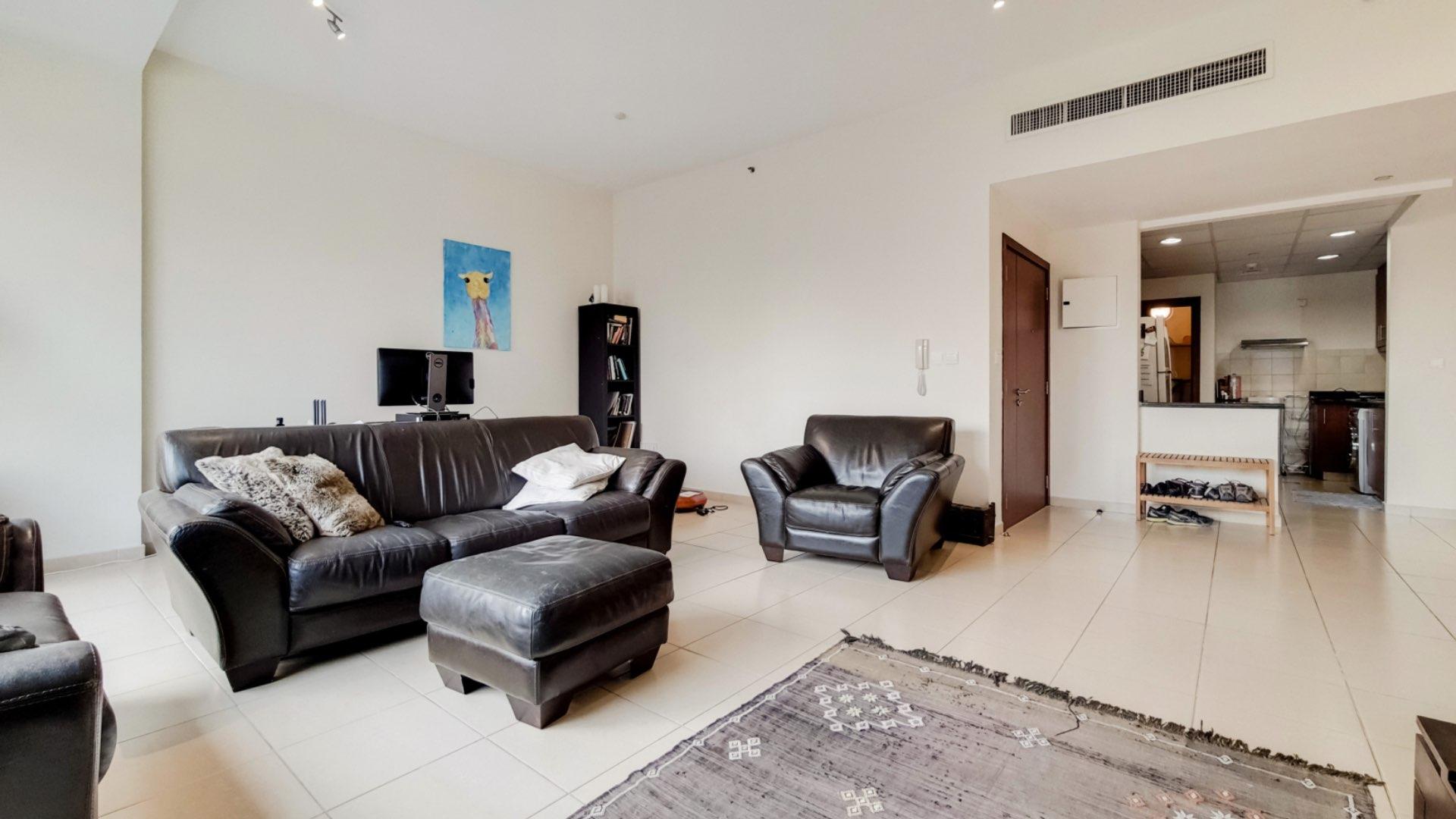 Balcony view from 2-bedroom apartment in Jumeirah Beach Residence, Rimal, overlooking Marina skyline