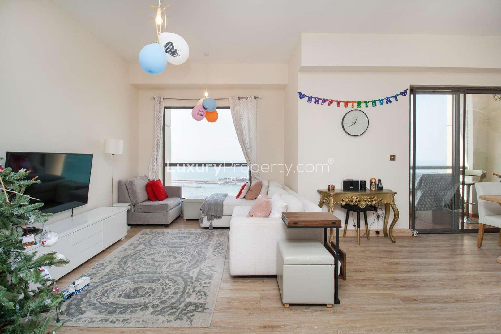 Dining area in two-bedroom Jumeirah Beach Residence apartment, Rimal sub-community, available for rent