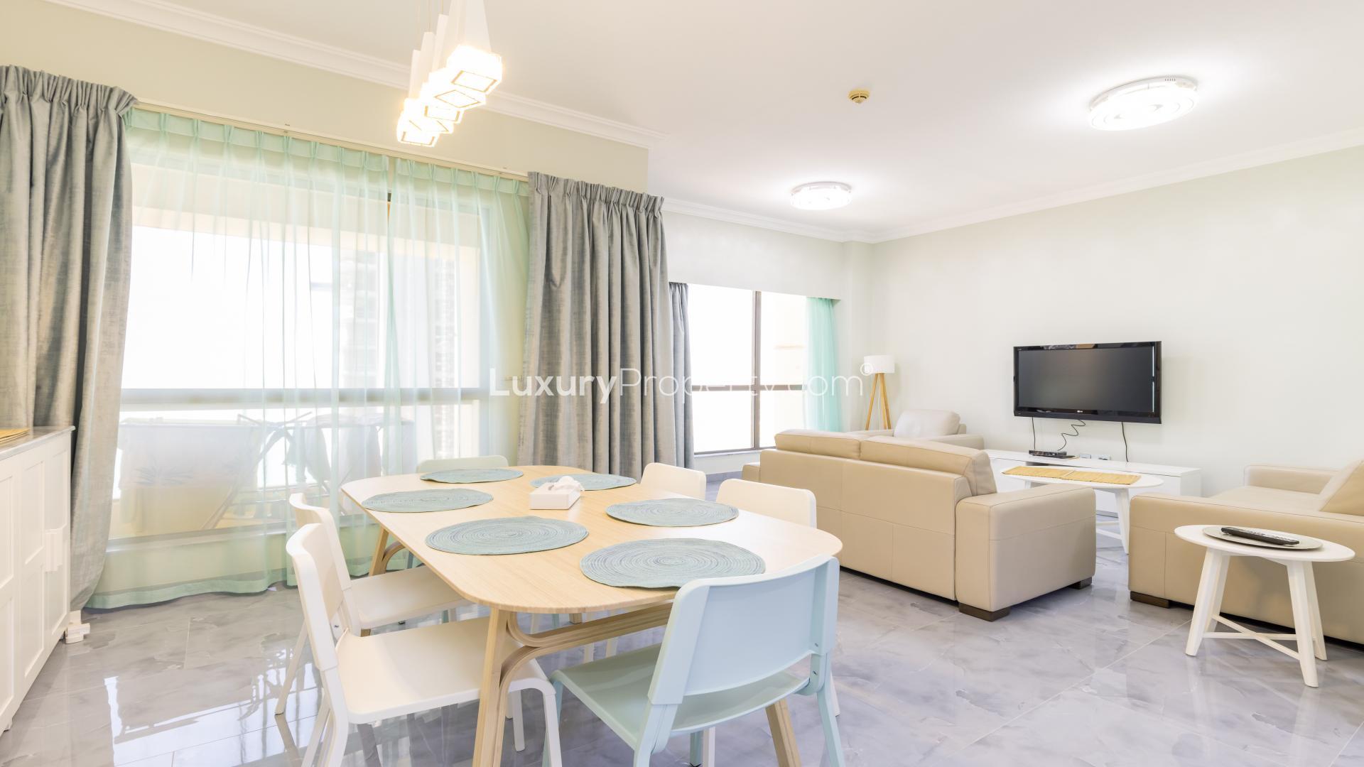 Dining area with modern decor in JBR apartment for rent, Sadaf community