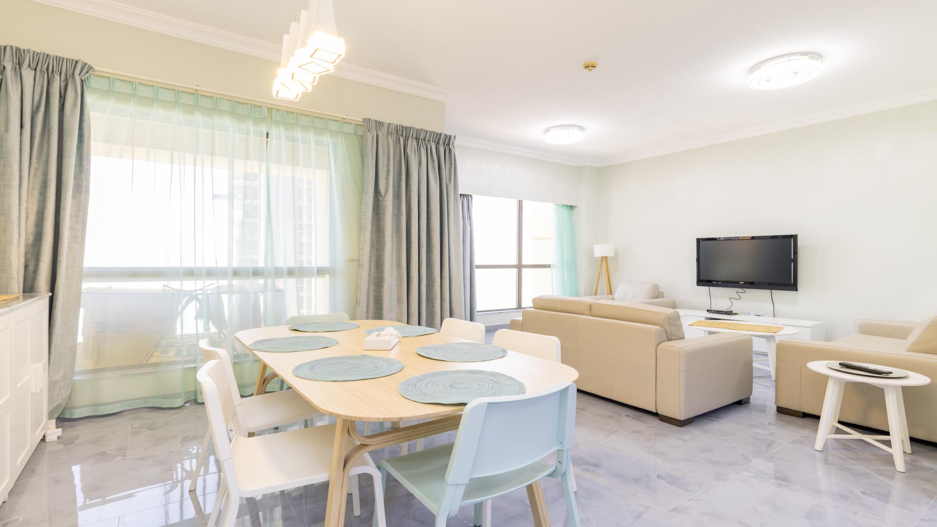 Dining area with modern decor in JBR apartment for rent, Sadaf community