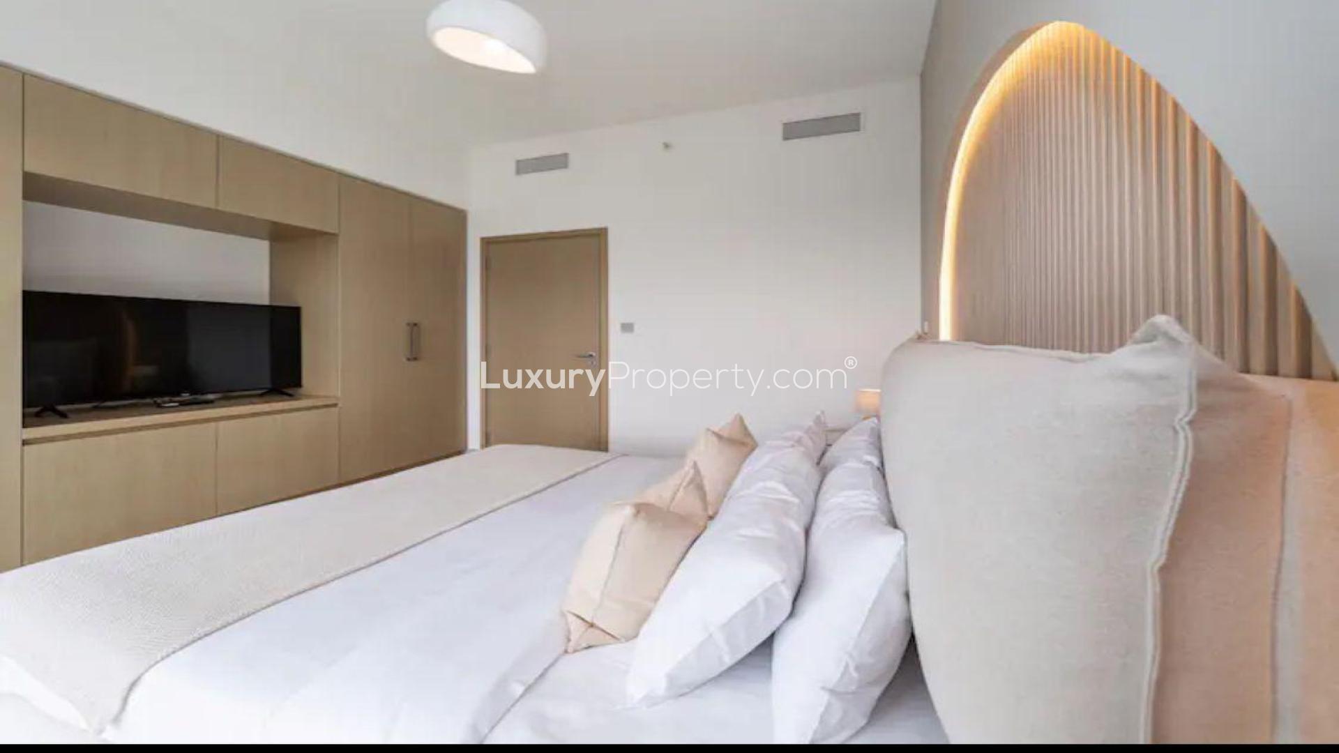 Modern living room in Burj Royale apartment, Downtown Dubai, featuring sleek furniture and decor