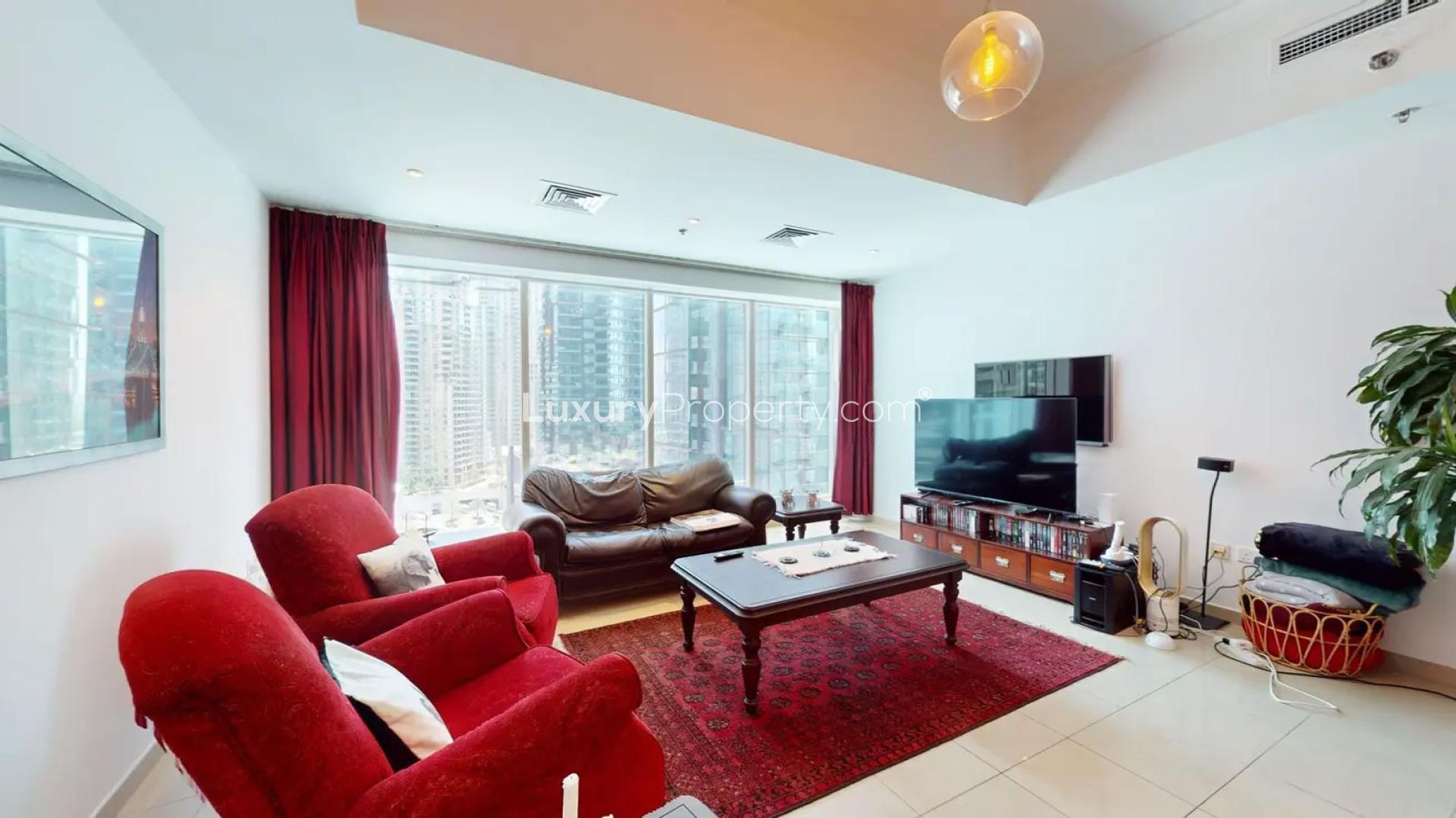 Balcony view of Dubai Marina from Emirates Crown apartment in Dubai, available for rent