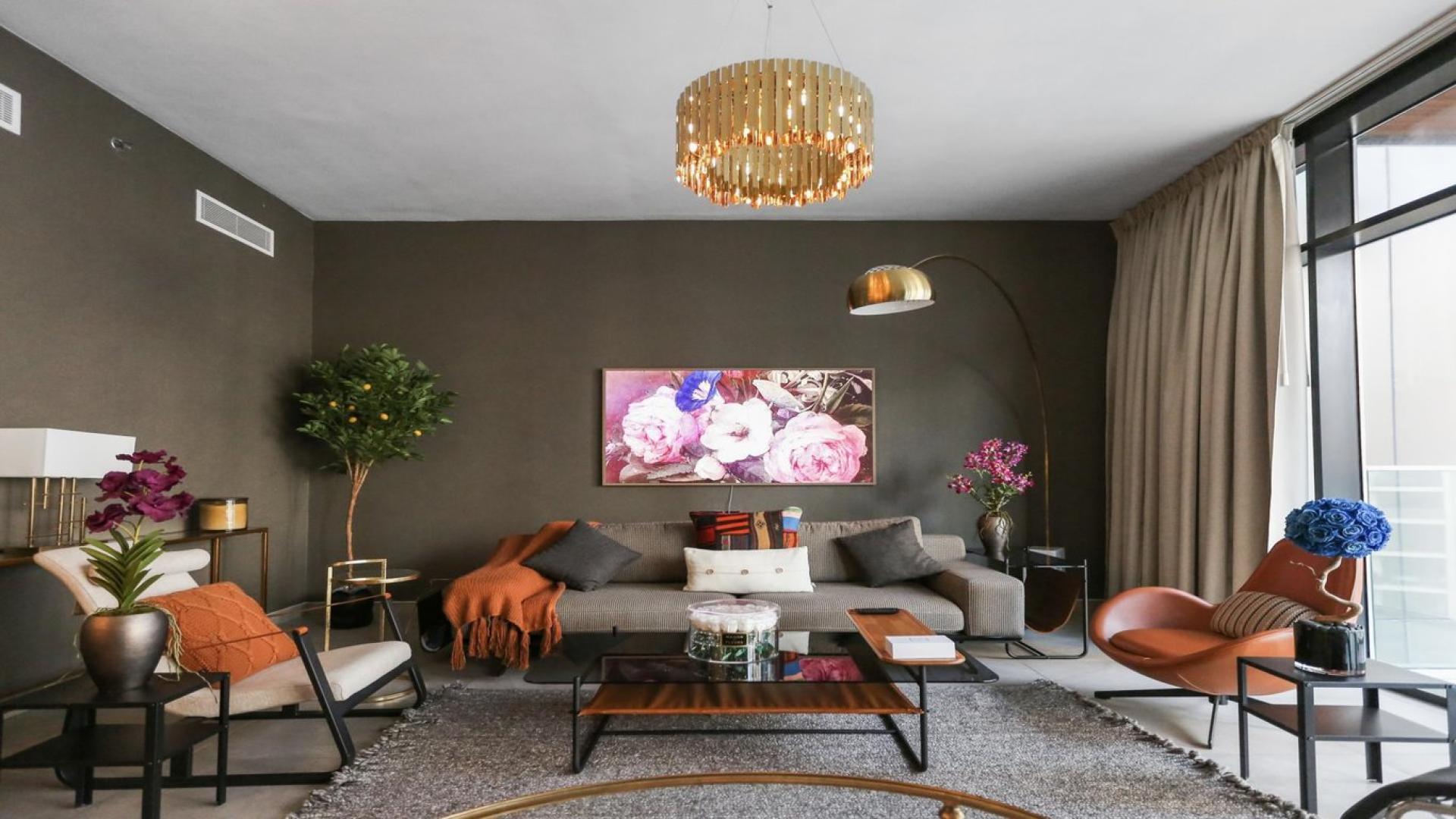 Spacious living room in furnished 2-bedroom apartment, DT1 Downtown Dubai, elegant decor