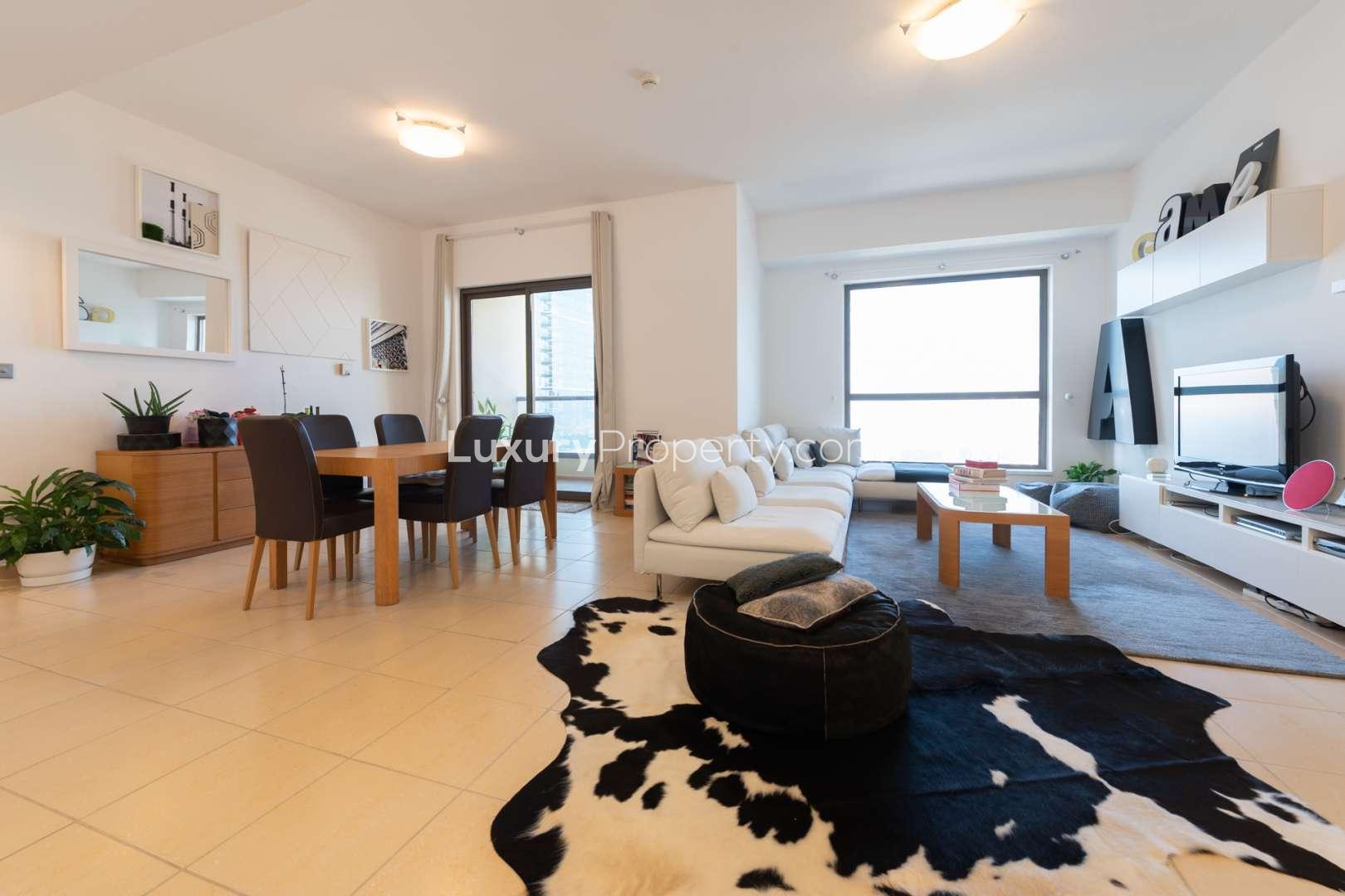 Modern home office in 2-bed apartment, Shams Tower 4, JBR, with sleek white decor