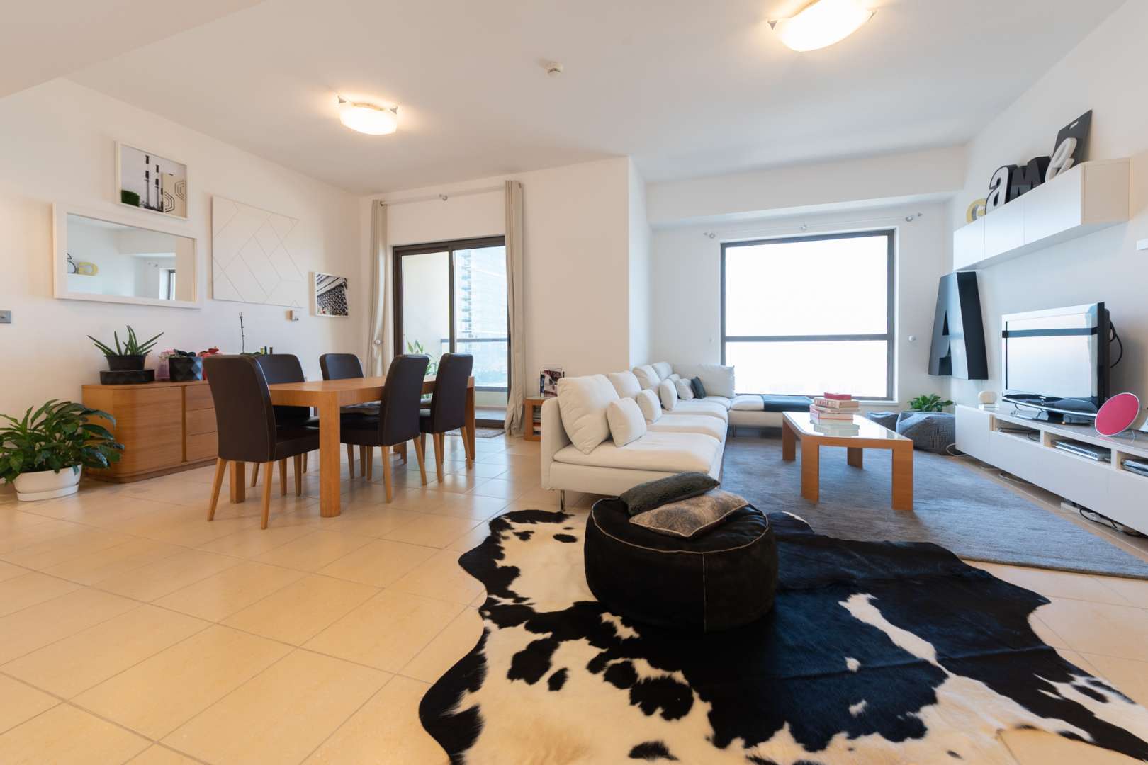 Modern home office in 2-bed apartment, Shams Tower 4, JBR, with sleek white decor