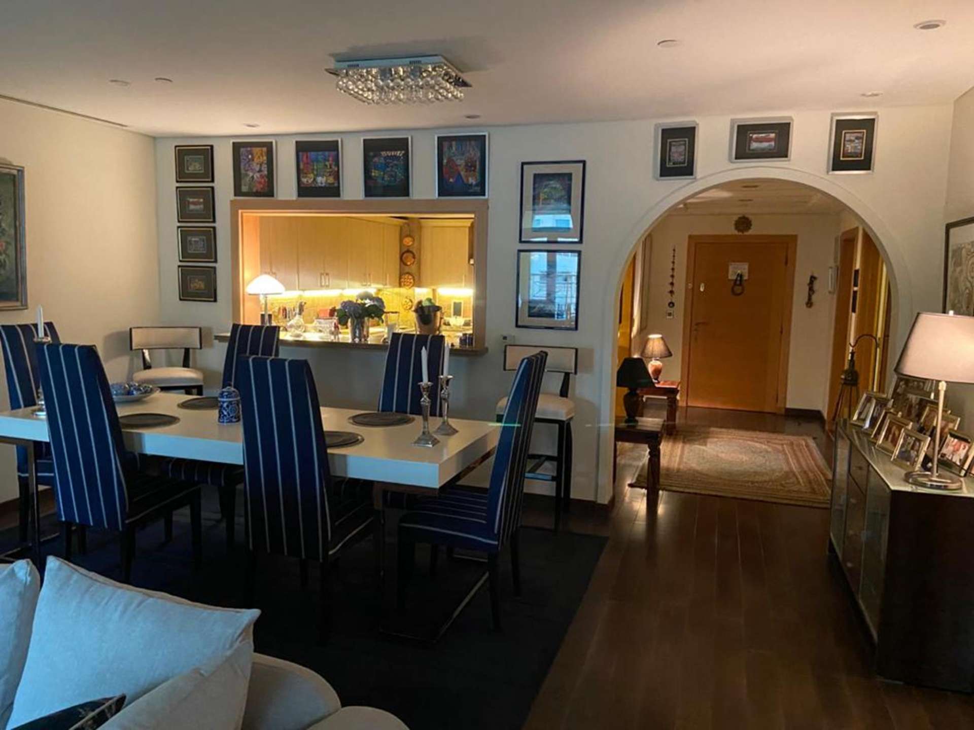 Dining and living area in upgraded 2-bedroom apartment, Shoreline, Palm Jumeirah