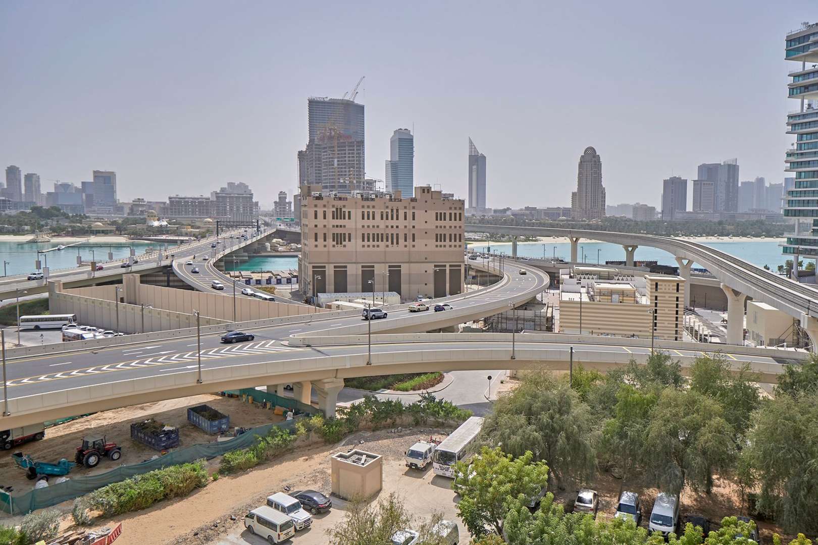 Bedroom in Shoreline Residences apartment, Palm Jumeirah, with patterned walls and modern decor