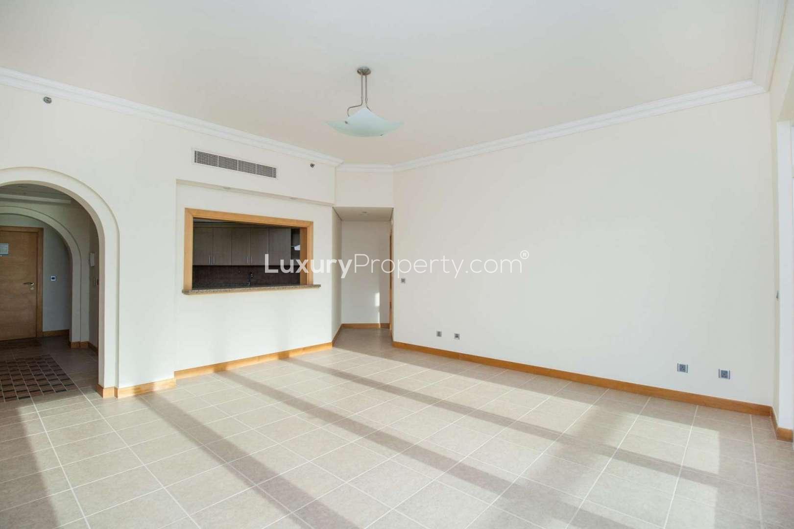 Hallway view in two-bedroom apartment, Shoreline Residences, Palm Jumeirah. Bright and spacious interior