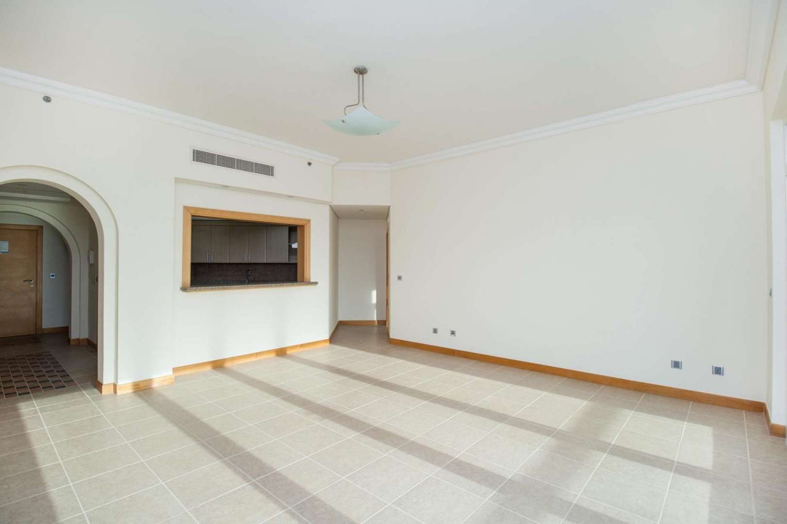 Hallway view in two-bedroom apartment, Shoreline Residences, Palm Jumeirah. Bright and spacious interior