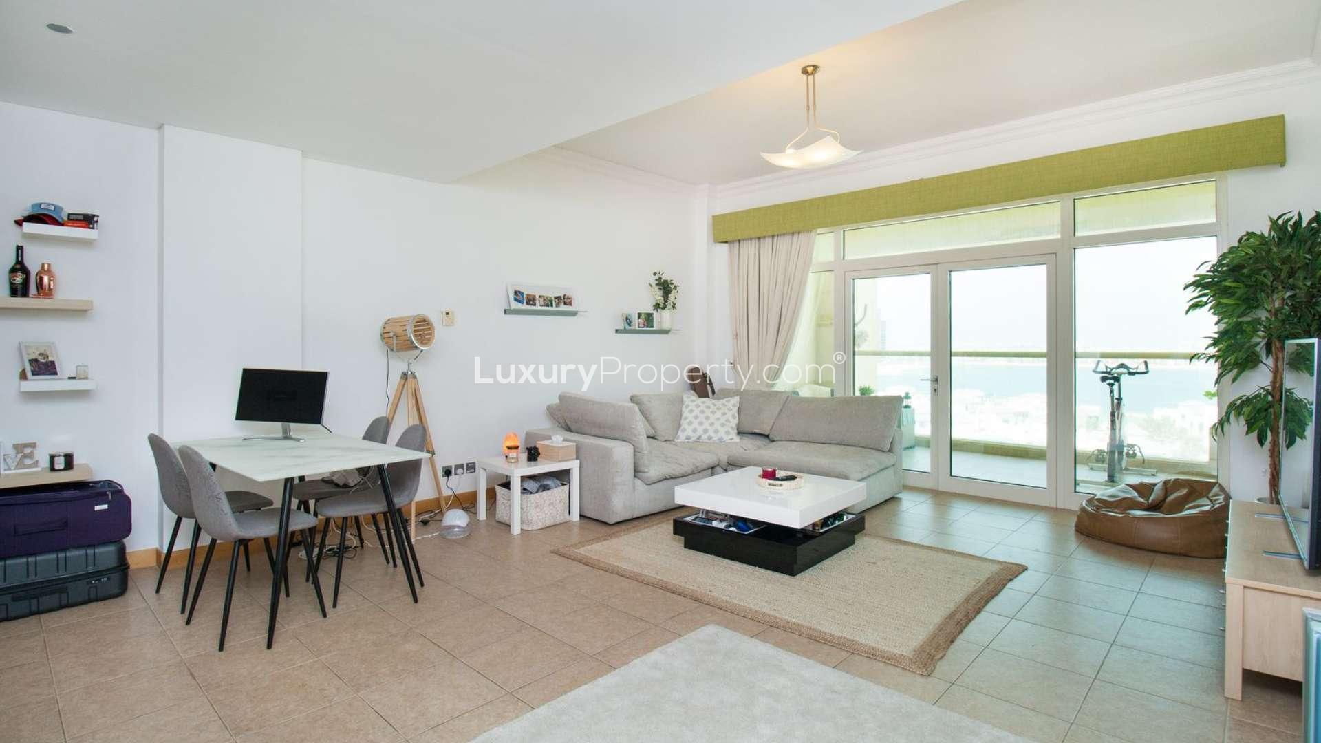 Balcony view from 2-bedroom Shoreline apartment in Palm Jumeirah overlooking beach and sea