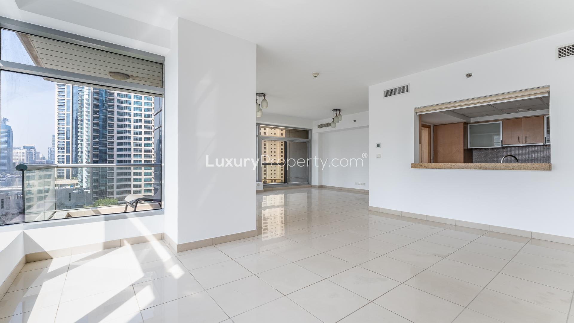 Bright living room in chiller-free 2-bed apartment, Blakely Tower, Dubai Marina