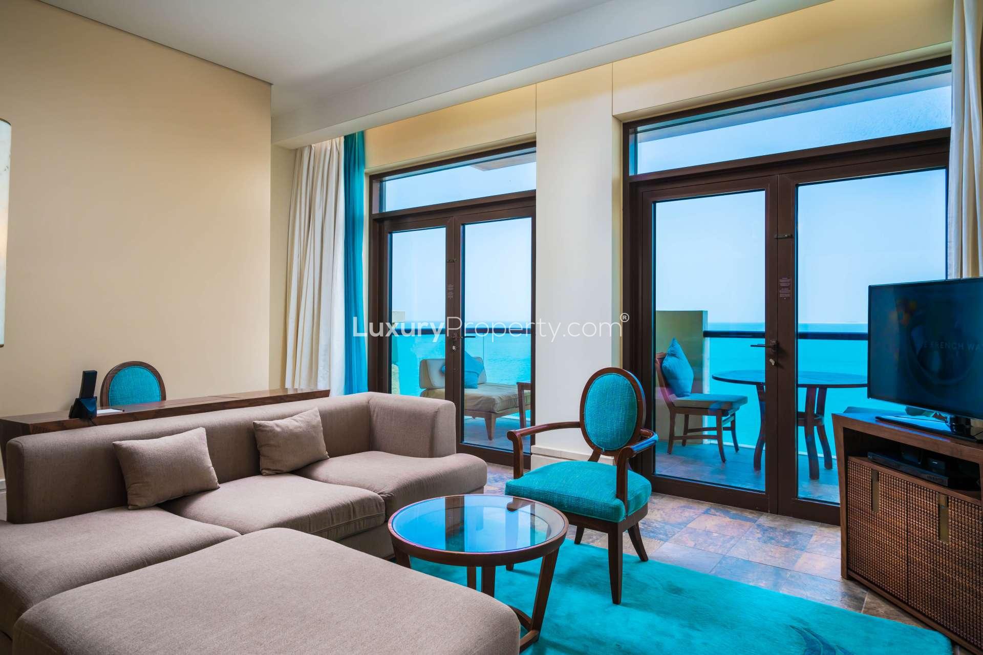 Balcony view from Sofitel the Palm apartment, overlooking the sea at Palm Jumeirah