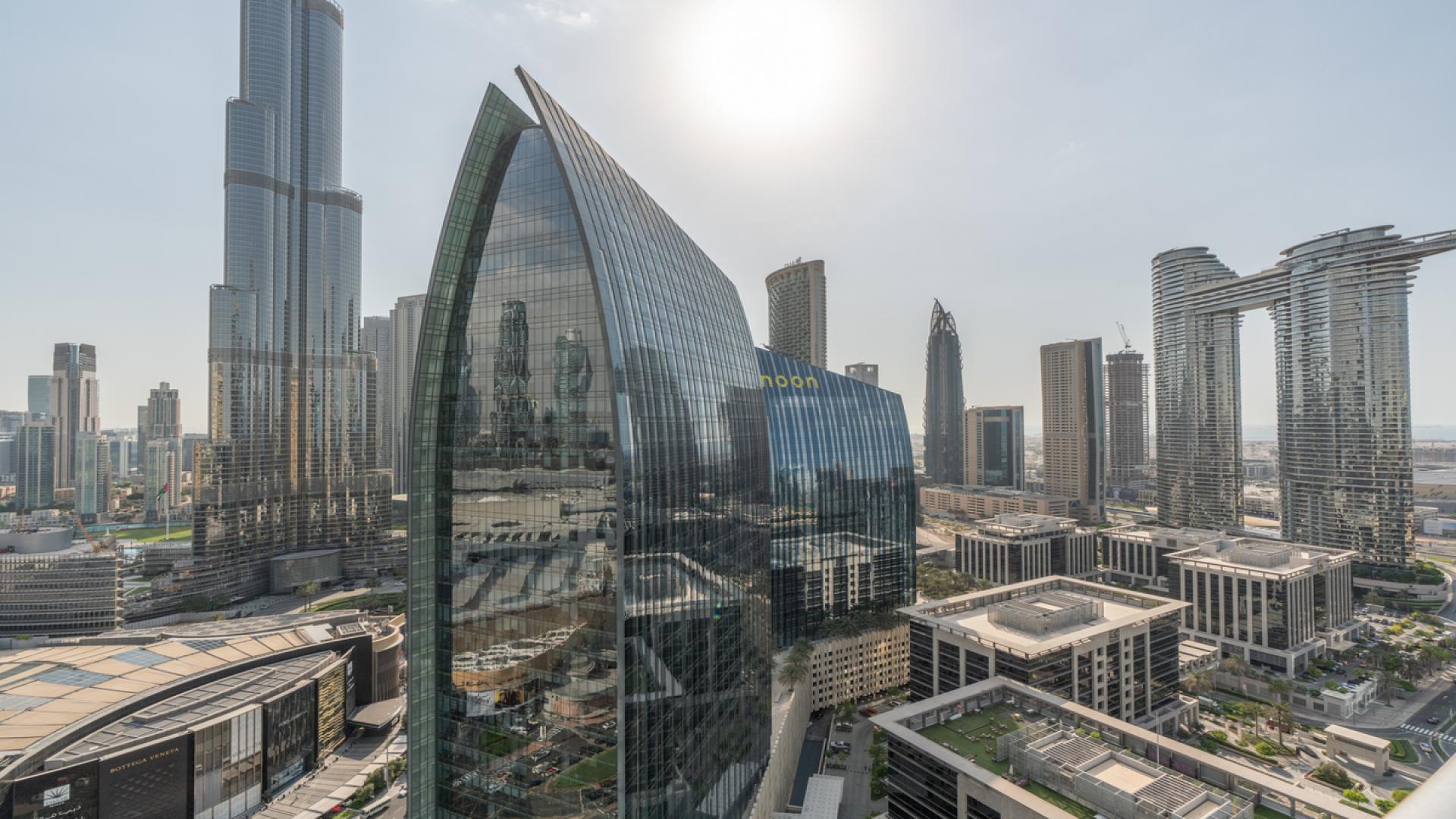 Skyline view from Kempinski Boulevard apartment in Downtown Dubai, featuring modern architecture