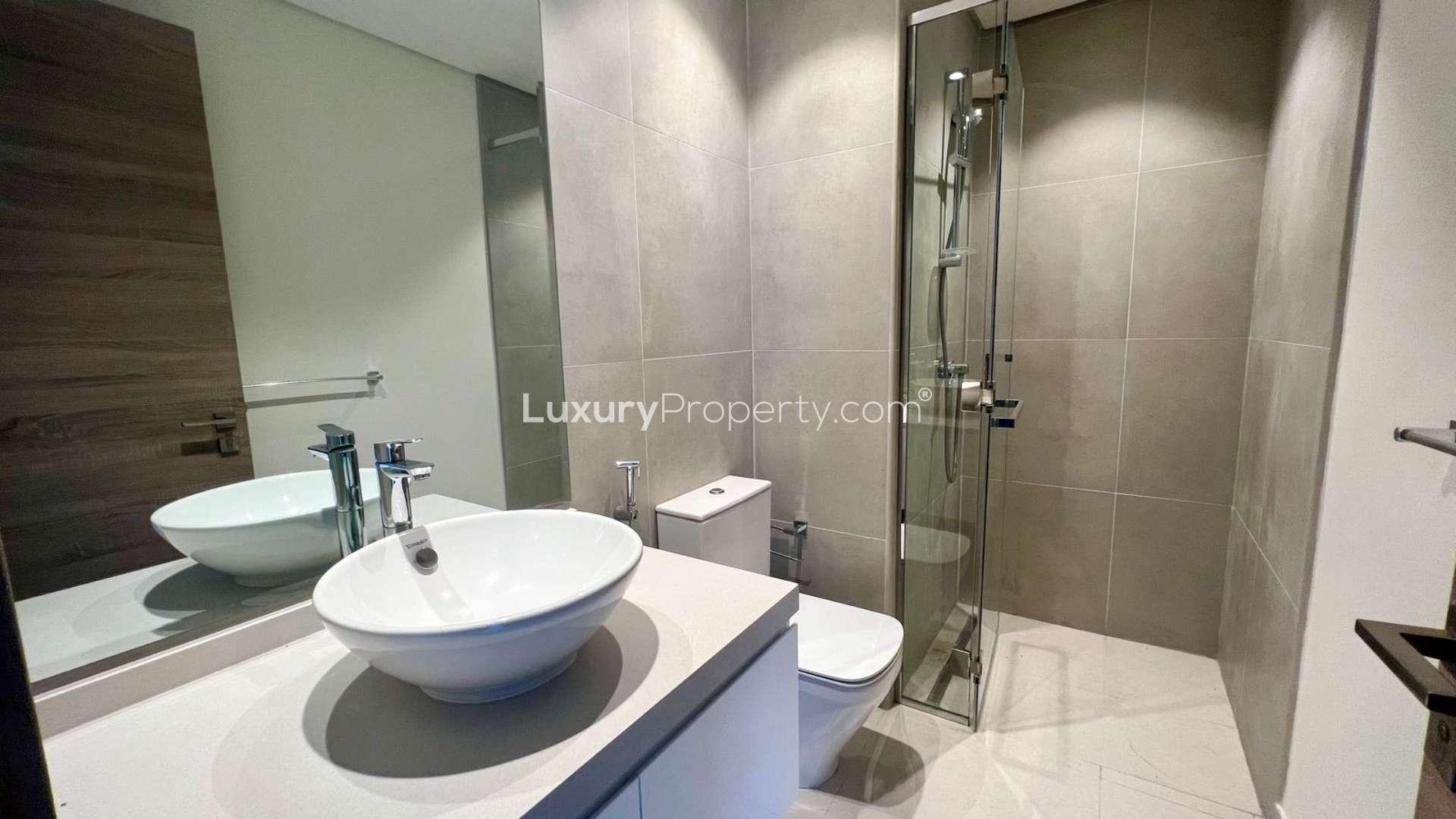 Modern living room interior of waterfront apartment in Studio One, Dubai Marina