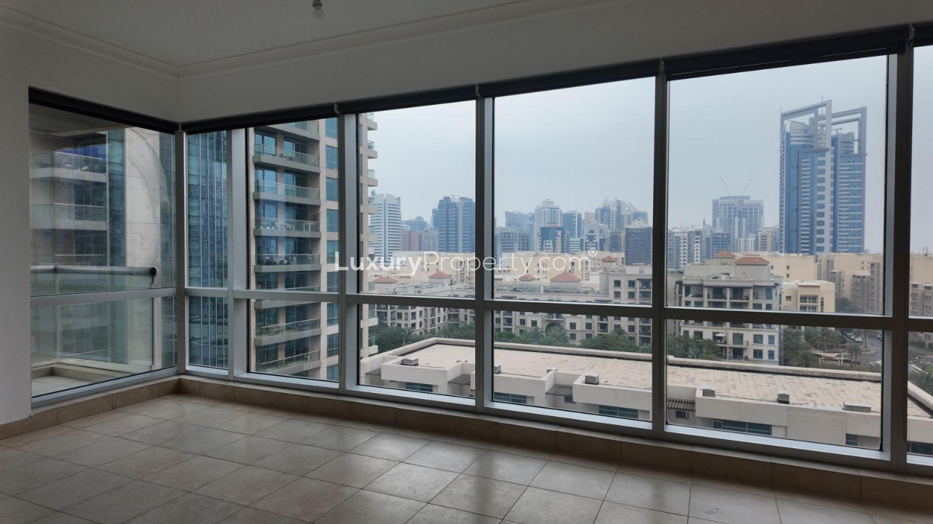 Balcony view from apartment in The Fairways, Emirates Living, available for rent