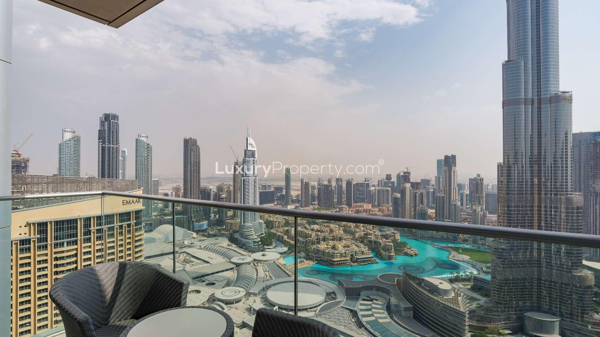 High-end bedroom with city view in The Address Boulevard, Downtown Dubai apartment