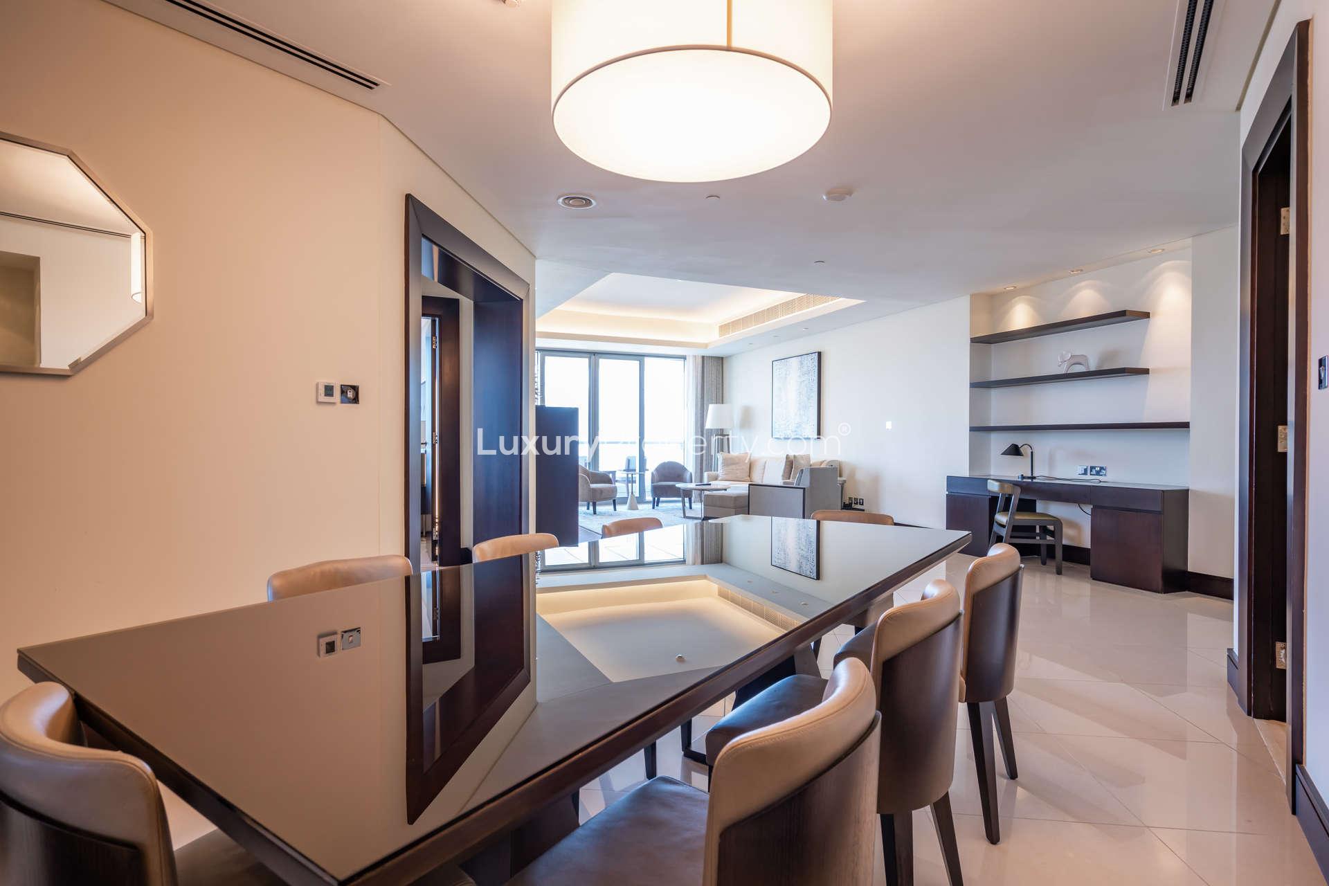 N/A,Luxurious dining area in two-bedroom apartment at The Address Lake Hotel, Downtown Dubai