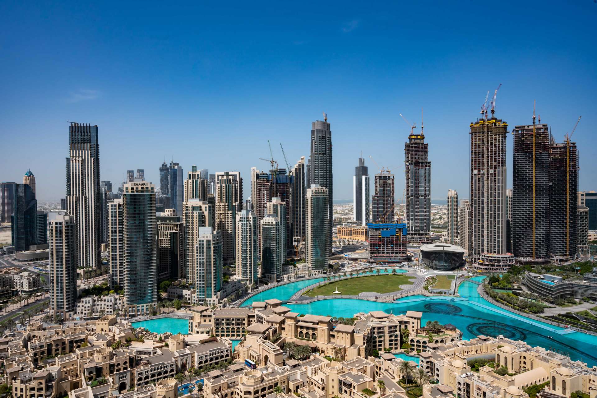 Luxurious living room in two-bedroom apartment, The Address Lake Hotel, Downtown Dubai