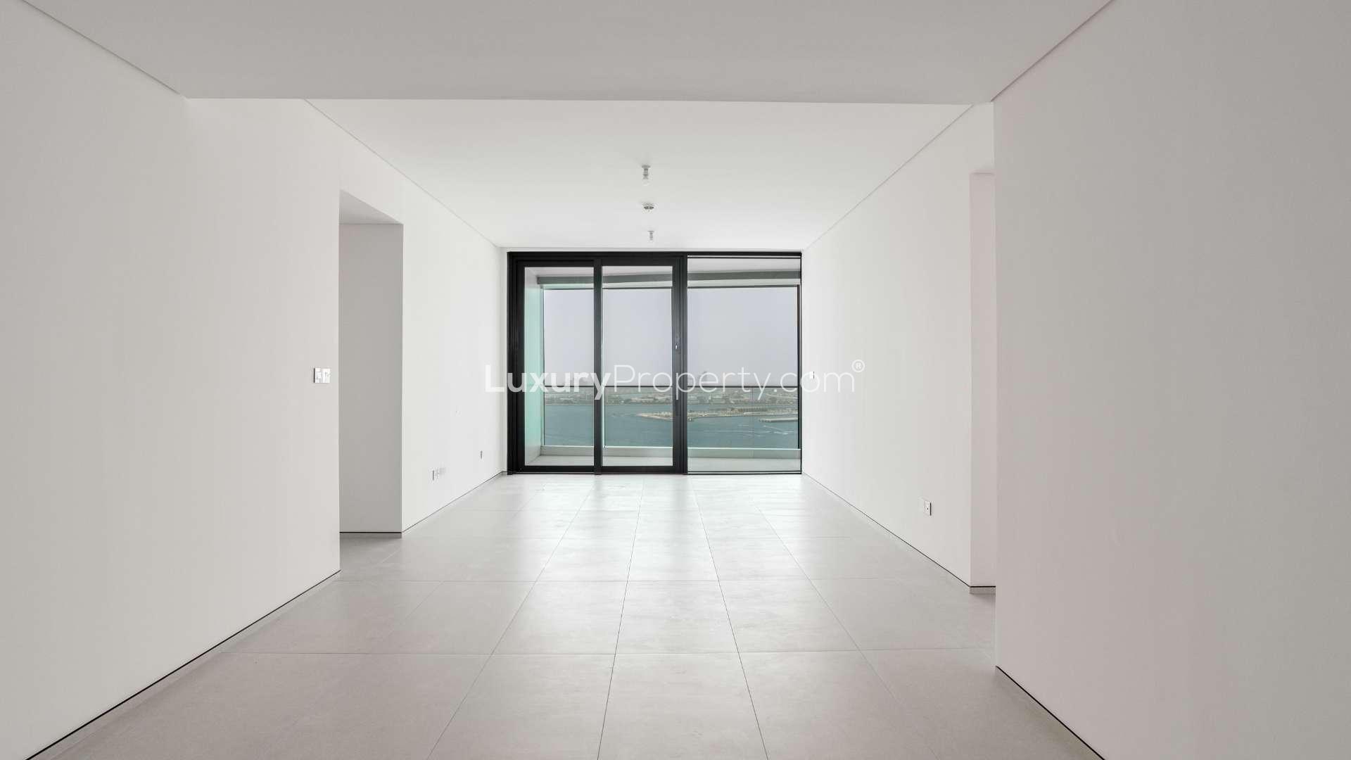 High-floor apartment interior with panoramic sea view at Jumeirah Beach Residence, Dubai