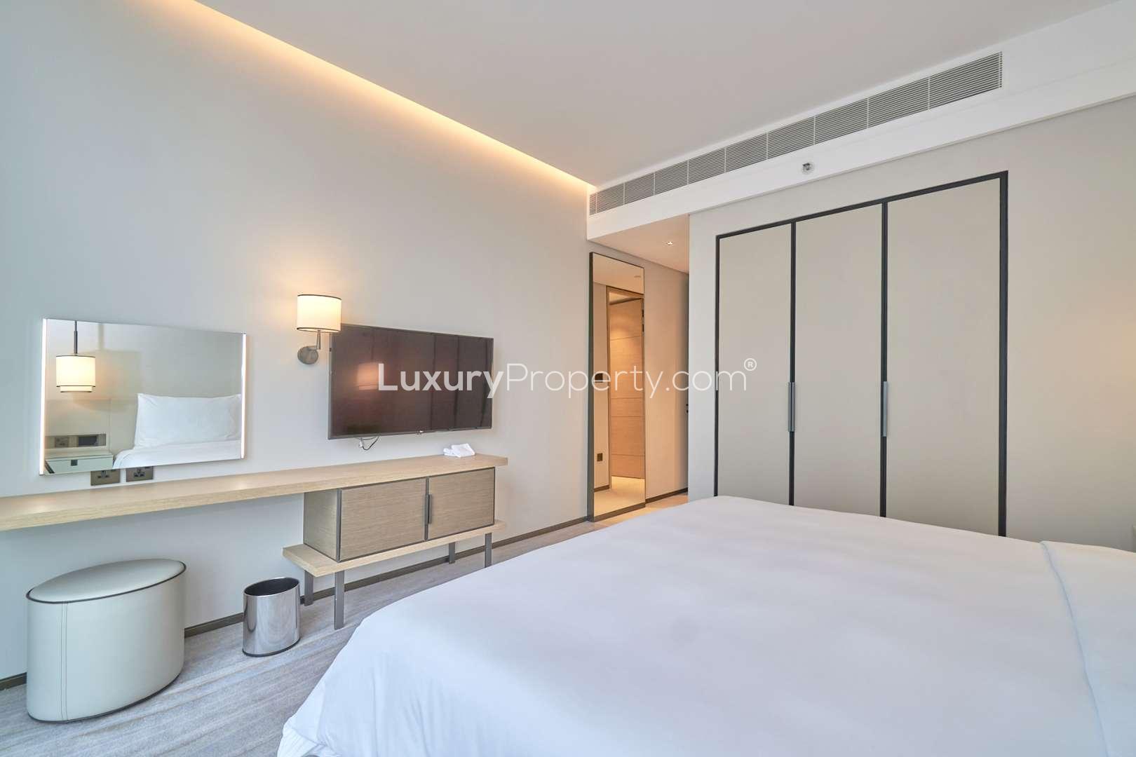 Furnished bedroom with sea view in Address Jumeirah Resort apartment, JBR rental listing